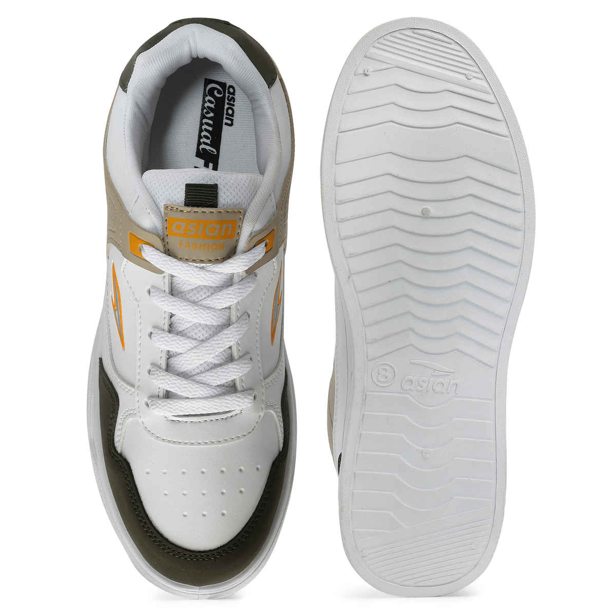 Asian Boston-01 Men Sneakers White-Mehandi-Beige (UK-7)