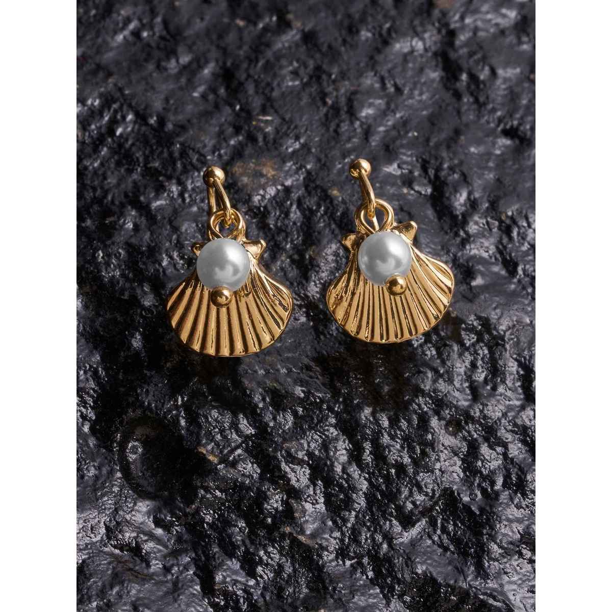 Accessorize London Women Gold Pearly Shell Drop Earrings