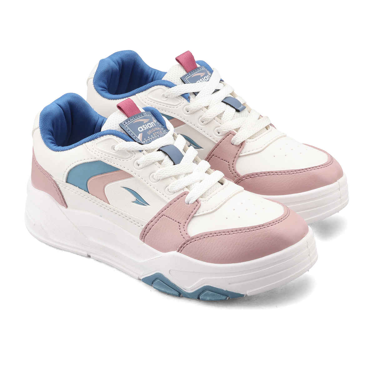 Asian Women's Lace up Sneakers | PETAL-01 | White | UK 6