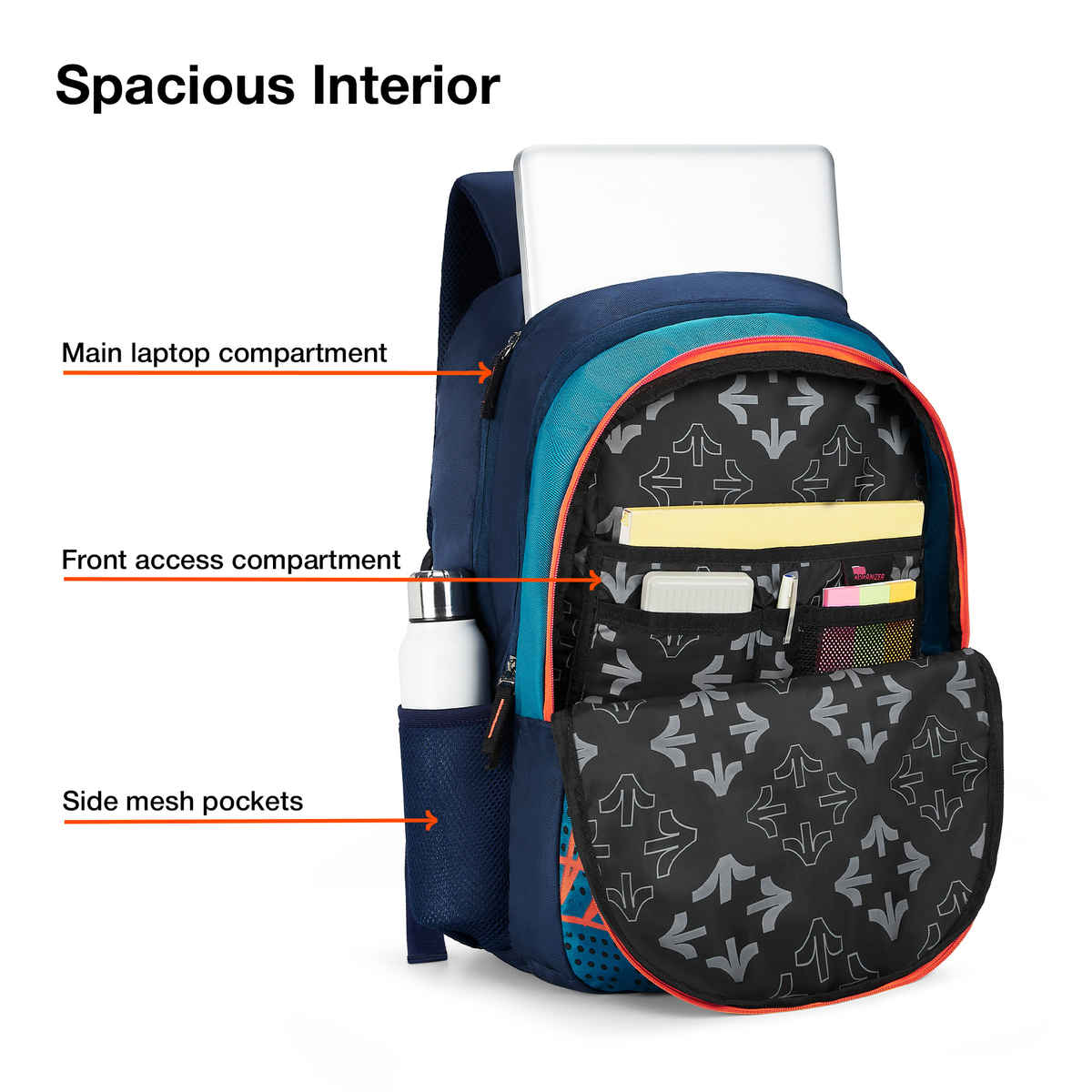 Nasher Miles Pulse Backpack- Unisex- 3 Compartment Casual College Bag- Cyan - 45L