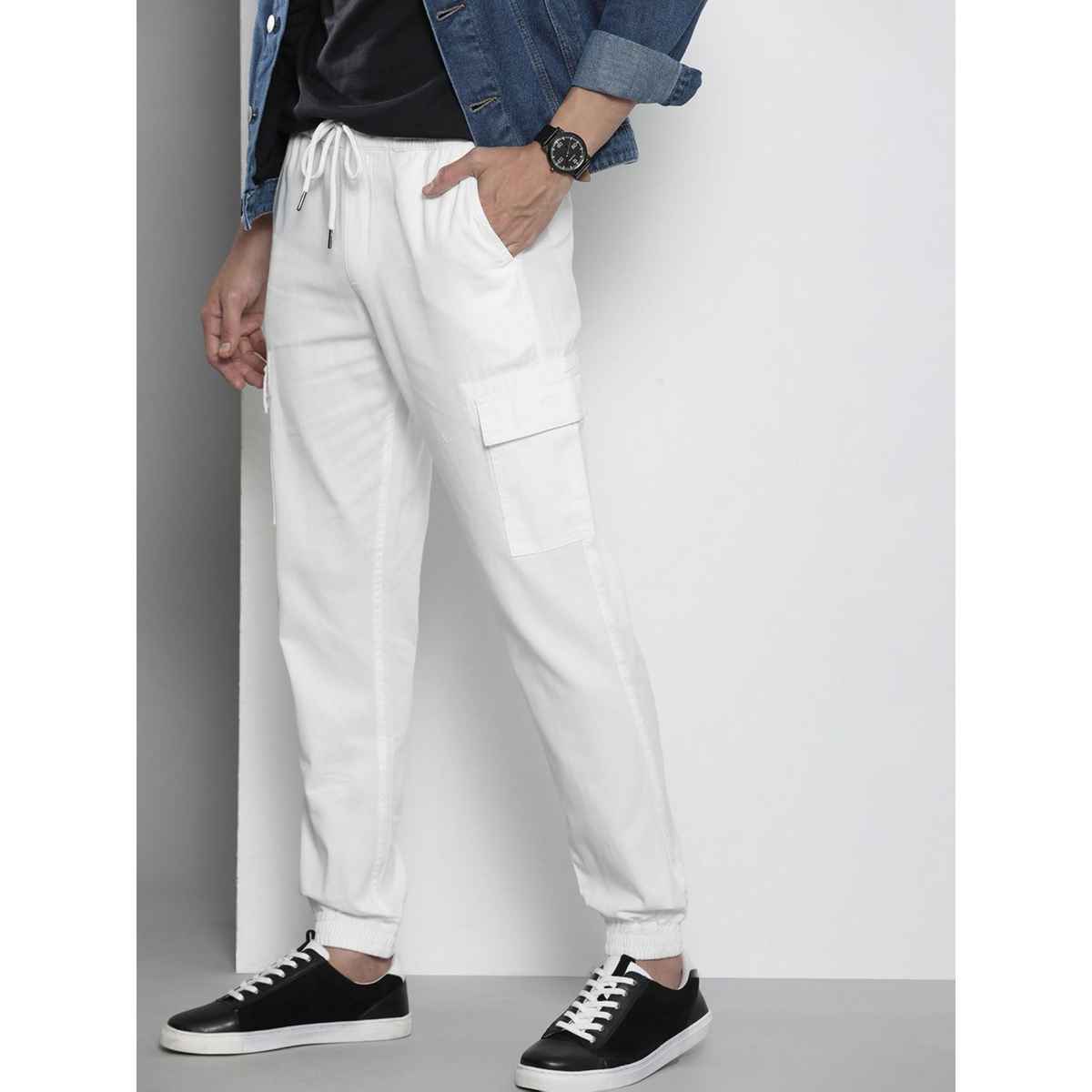 The Indian Garage Co Men's Regular Fit Solid Casual Trouser | White - 34