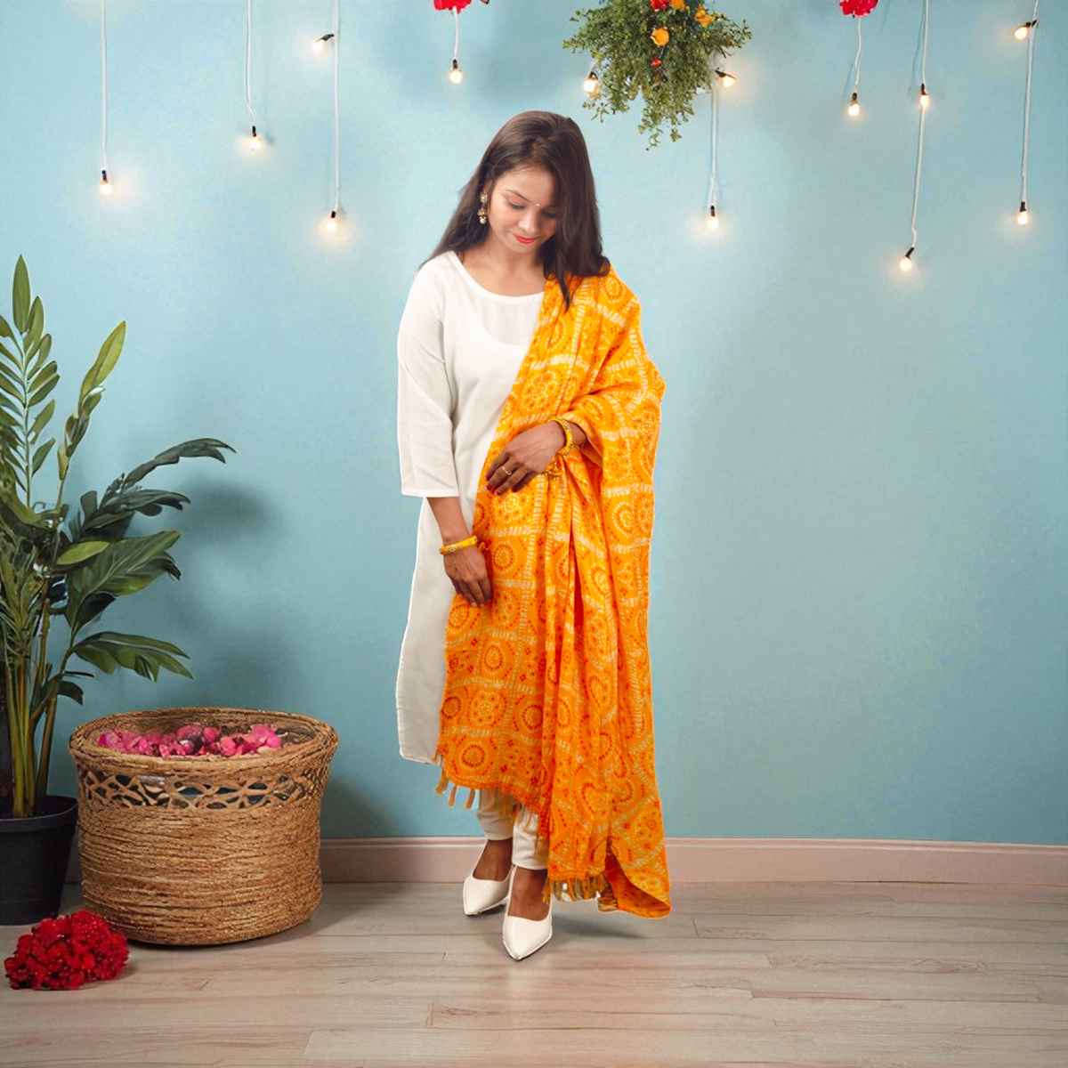 Yellow Bandhini Dupatta | House of Festivals