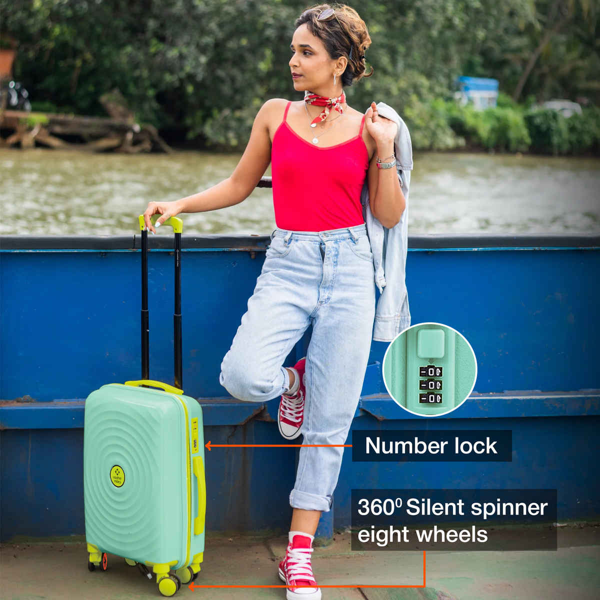 Nasher Miles Goa Cabin Hard-Sided Polypropylene Luggage 20 Inch (55 cm) Trolley Bag - Cyan Green