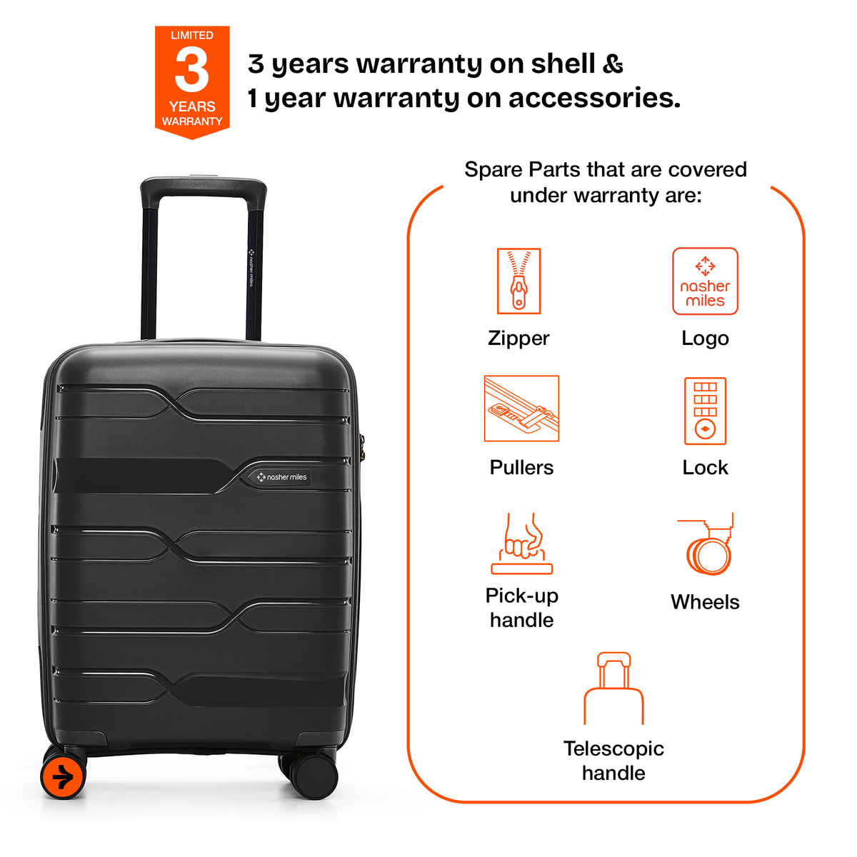 Nasher Miles Paris Cabin Hard-Sided Polypropylene Luggage- 20 Inch - 55 cm Trolley Bag- Black