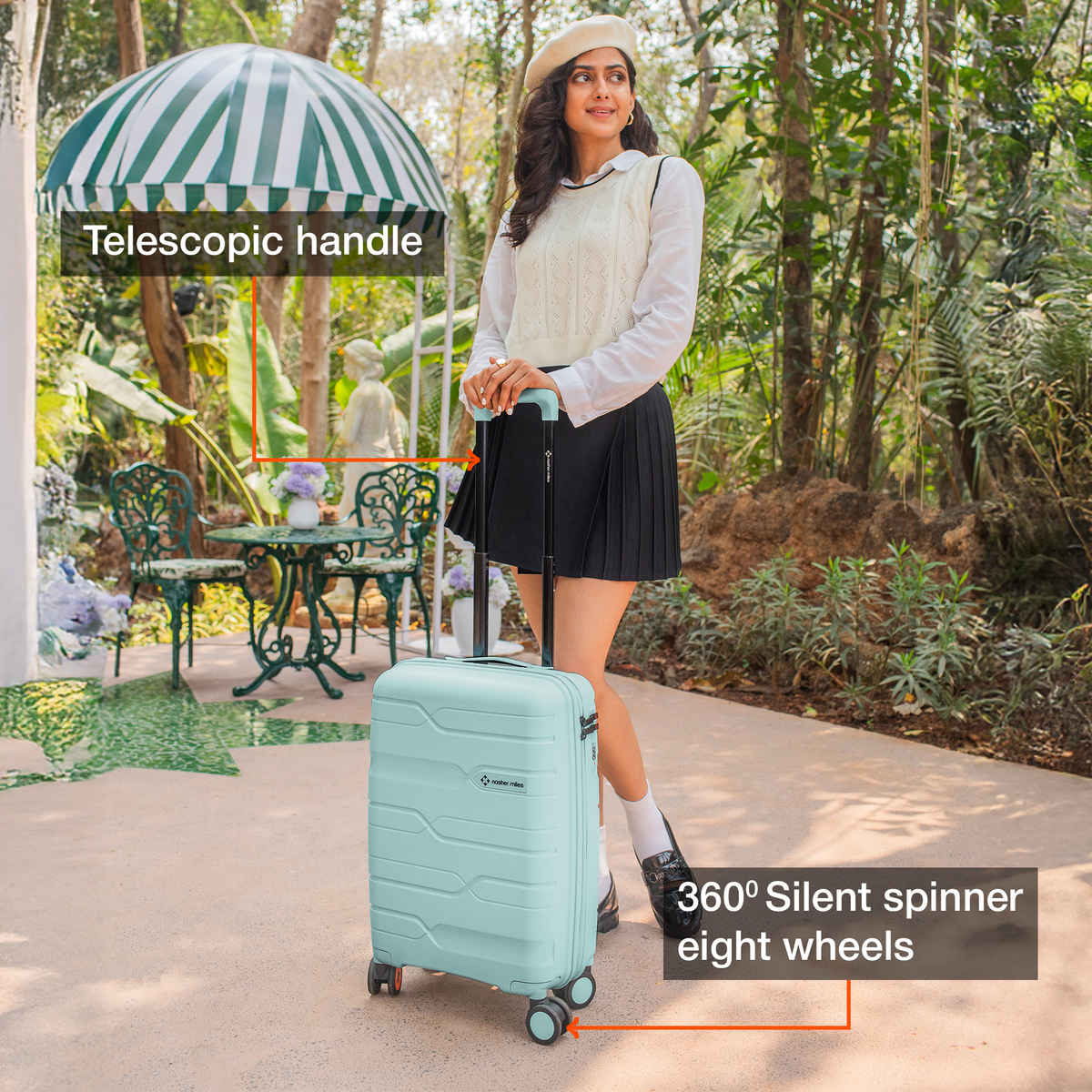 Nasher Miles Unisex Striped PP 45 L Cabin Luggage | Pastel Green - S