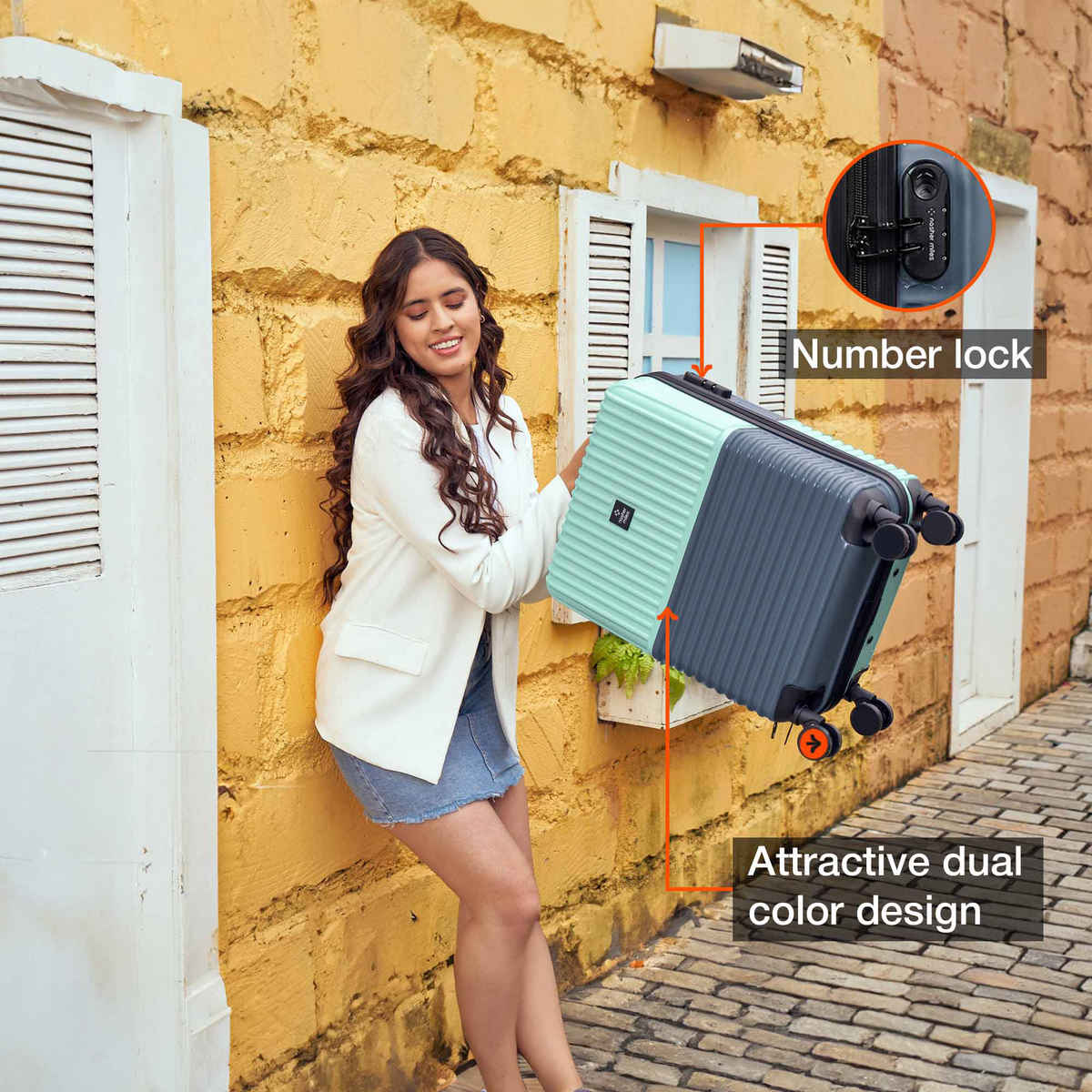 Nasher Miles Unisex Polycarbonate 47 L Hardside Luggage | Dark Blue and Teal - S