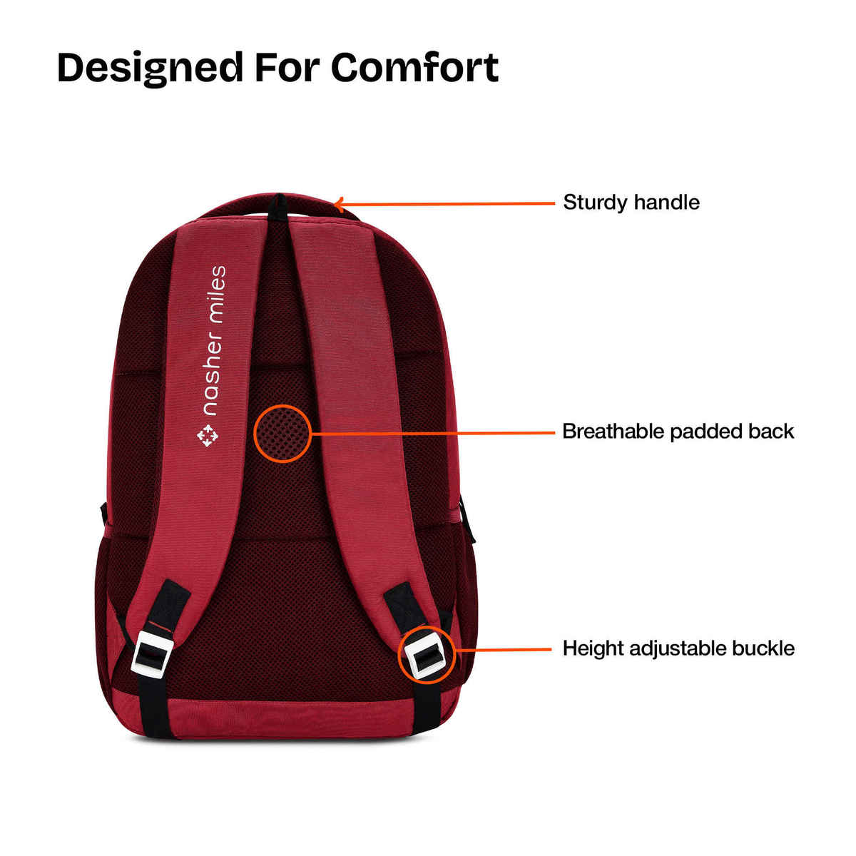 Nasher Miles Cricket Backpack- Unisex- 3 Compartment Casual College Bag- Red- 45L