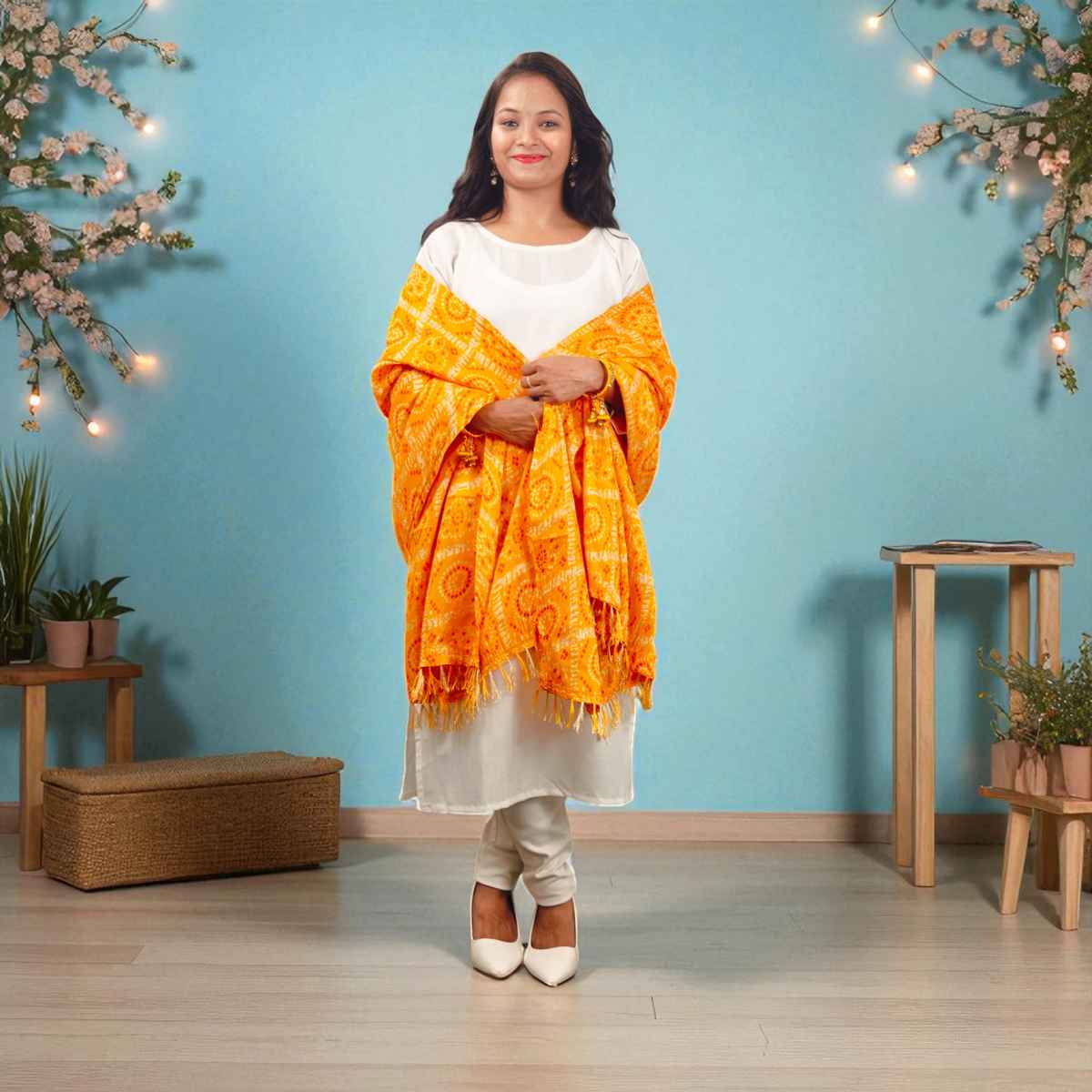 Yellow Bandhini Dupatta | House of Festivals