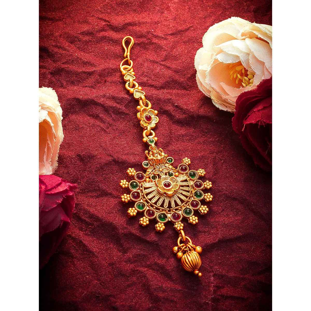 Aadita Traditional Maang Tikka- Gold Plated Kundan & Pearl Headpiece for Bridal & Ethnic Wear