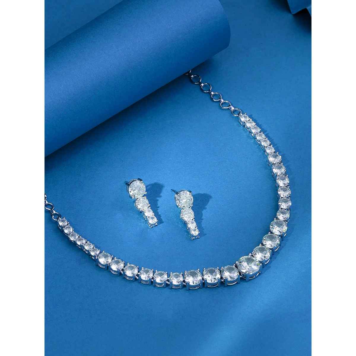Yellow Chimes American Diamond Necklace Set White Stone Jewellery for Women