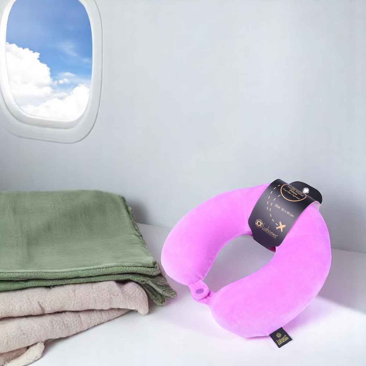 Lushomes Unisex Solid Polyester Neck Pillow | Purple - One Size