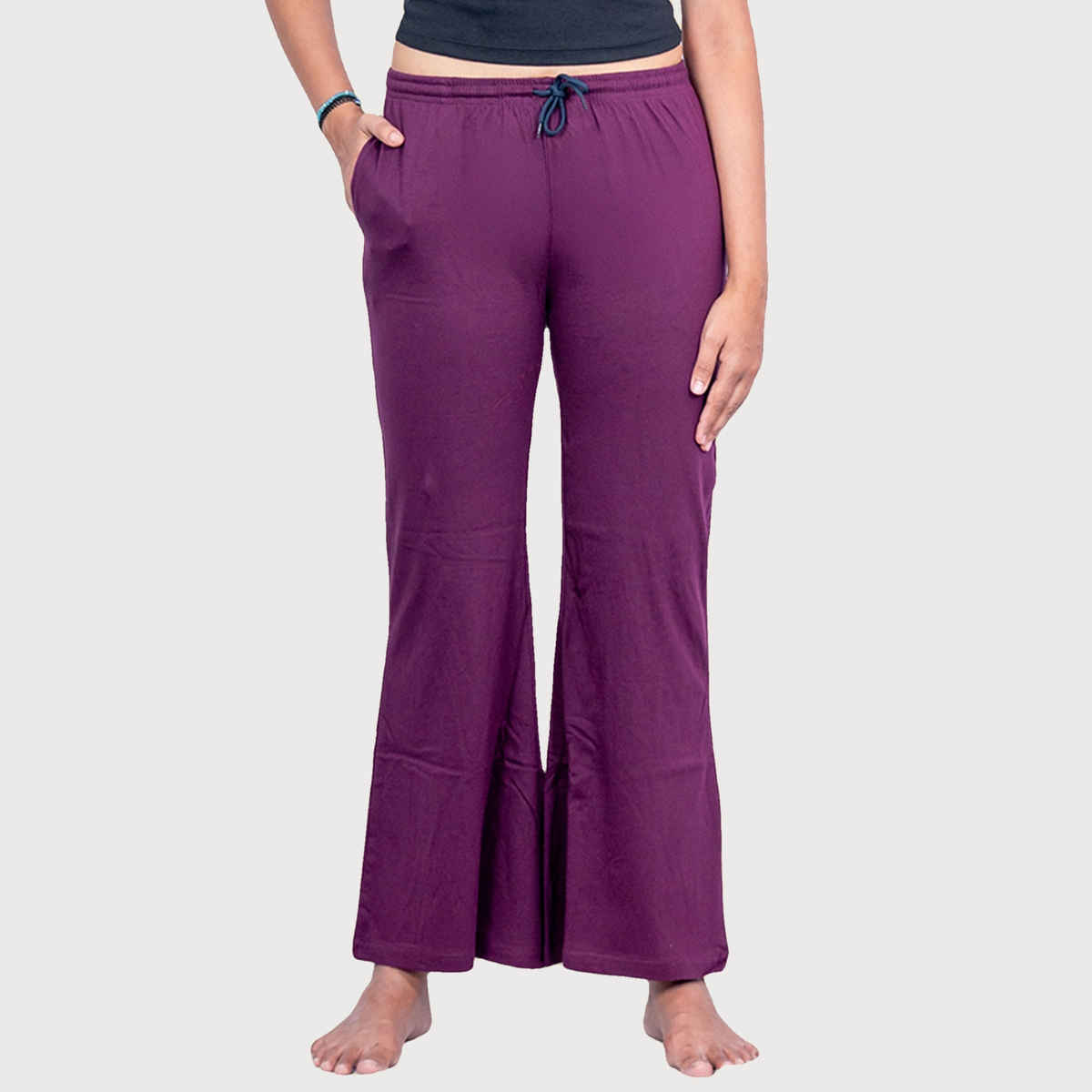 Kryptic Women's Cotton Solid Baggy Fit Flared Pyjama | Burgundy - S