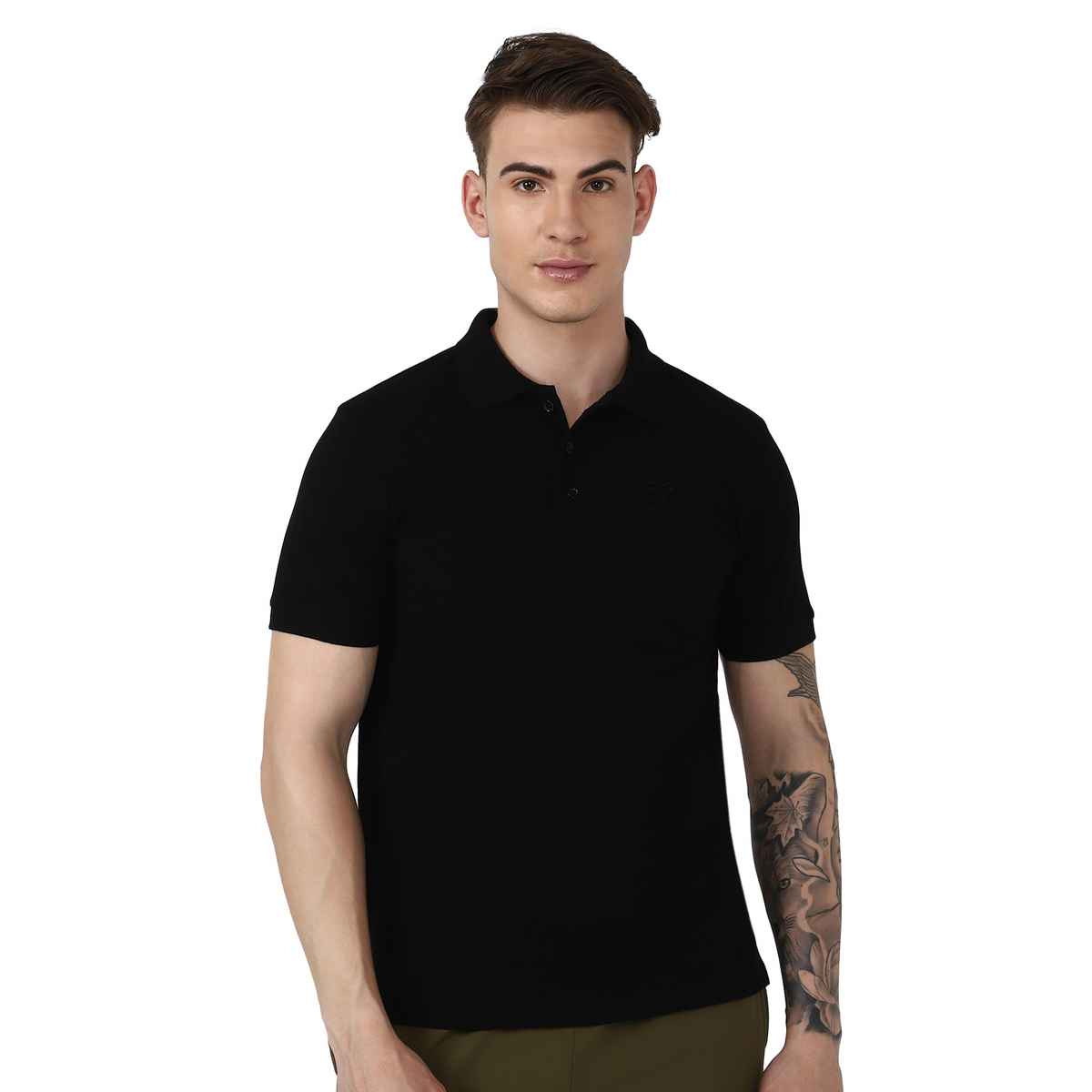 hummel Men's Dany Polo Neck Solid Regular Fit Cotton Poly T-shirt | Black - S