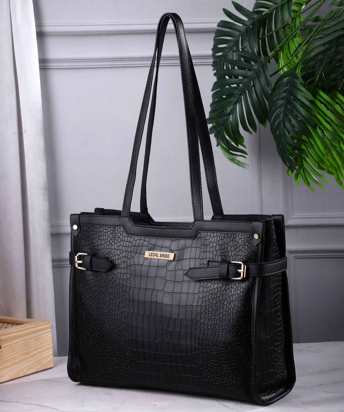 Legal Bribe Stylish Buckle Tote Bag | Black | LB2066