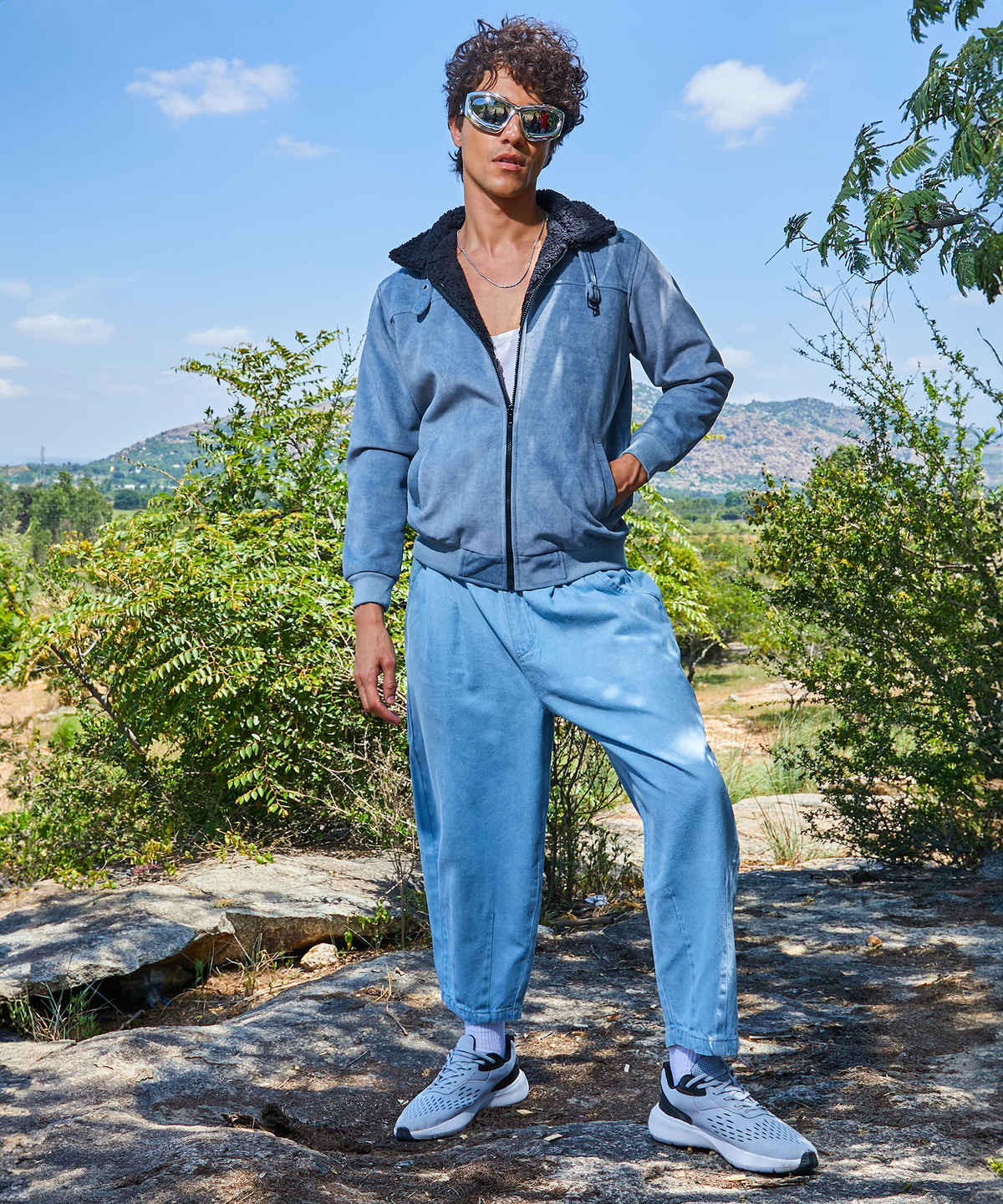 Campus Sutra Men's Zip-Front Jacket with Fleece Detail | Grey - S