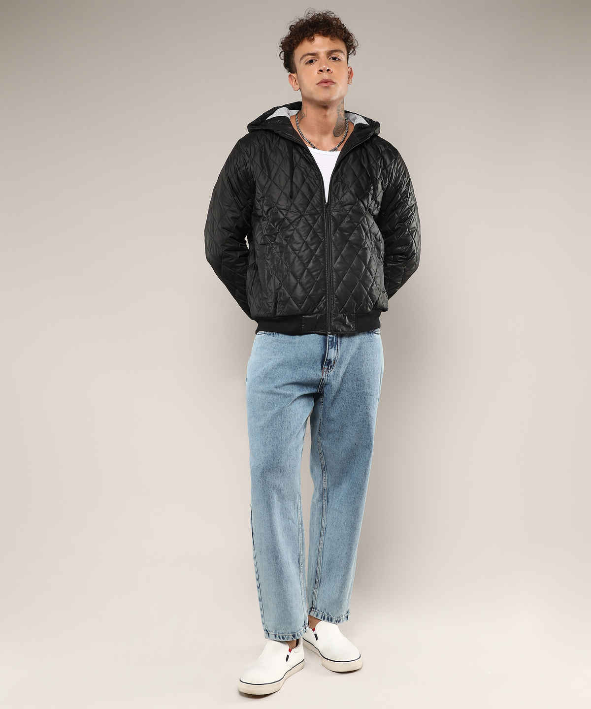 Campus Sutra Men's Quilted Puffer Jacket With Zip-Closure | Black - M