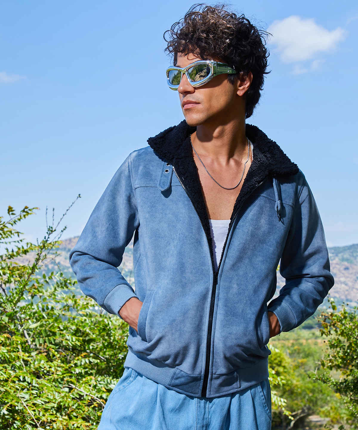 Campus Sutra Men's Zip-Front Jacket with Fleece Detail | Grey - S