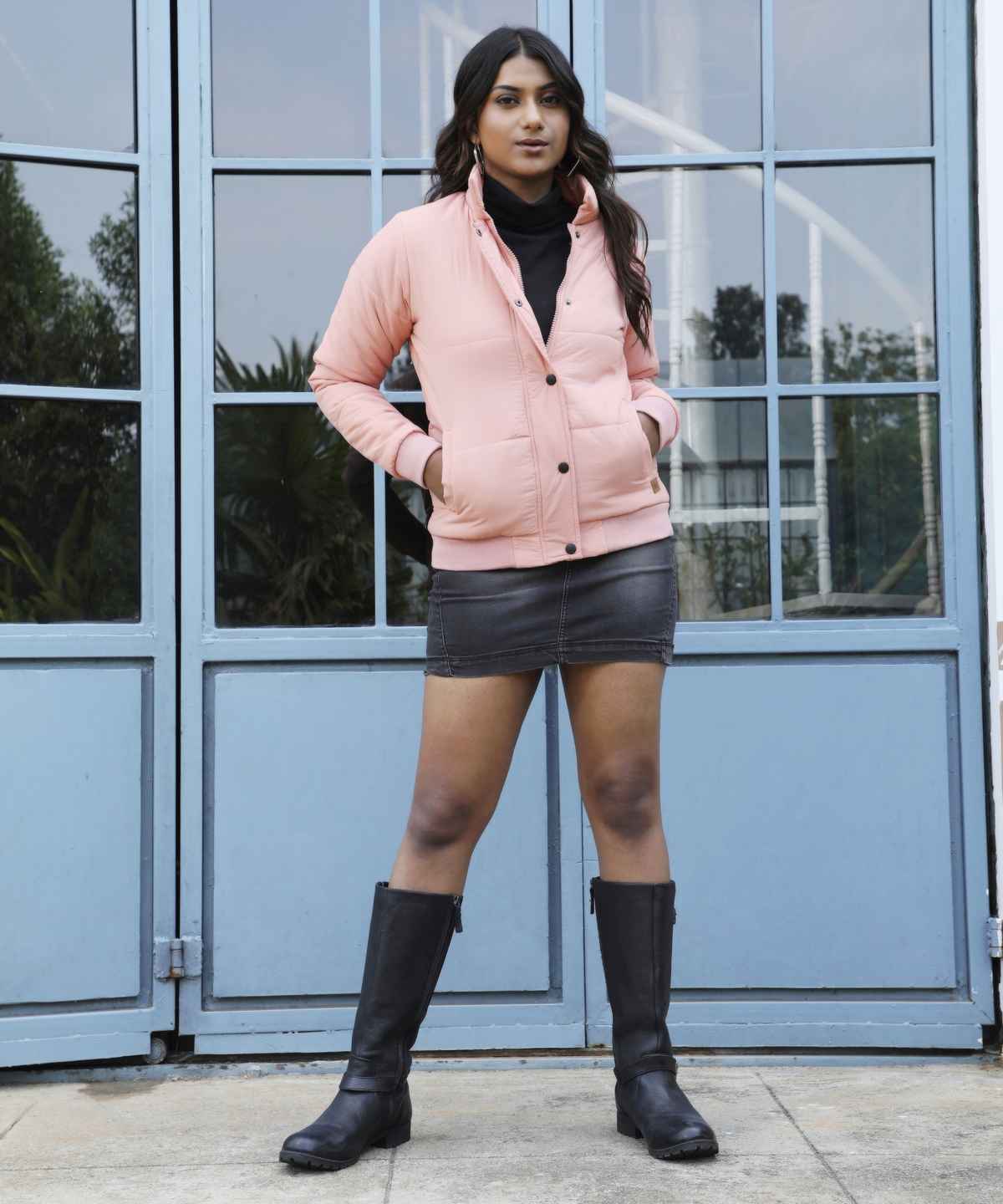 Campus Sutra Women's Puffer Jacket With Angled Open Pockets | Pink - L