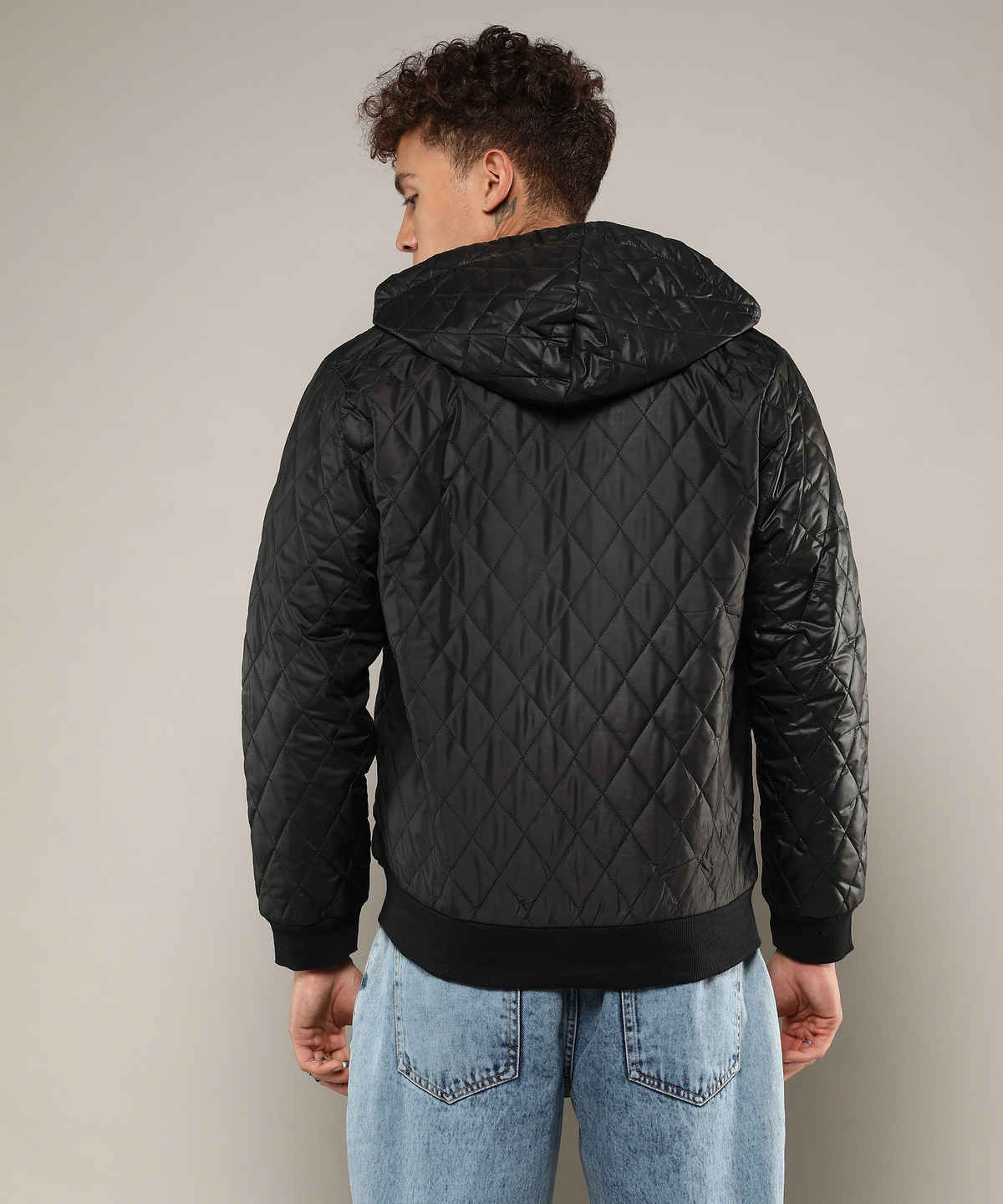Campus Sutra Men's Quilted Puffer Jacket With Zip-Closure | Black - L