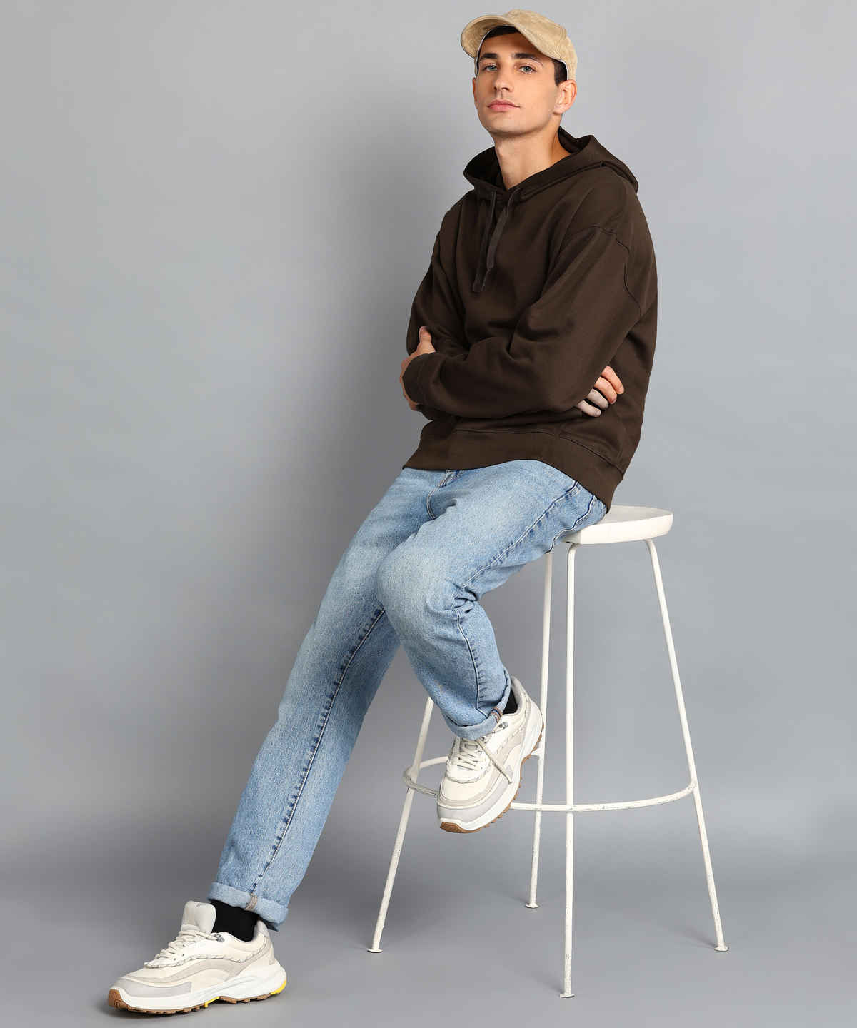 Alan Jones Clothing Men's Cotton Blend Hooded Neck Loose Oversized Hoodie | Coffee - L