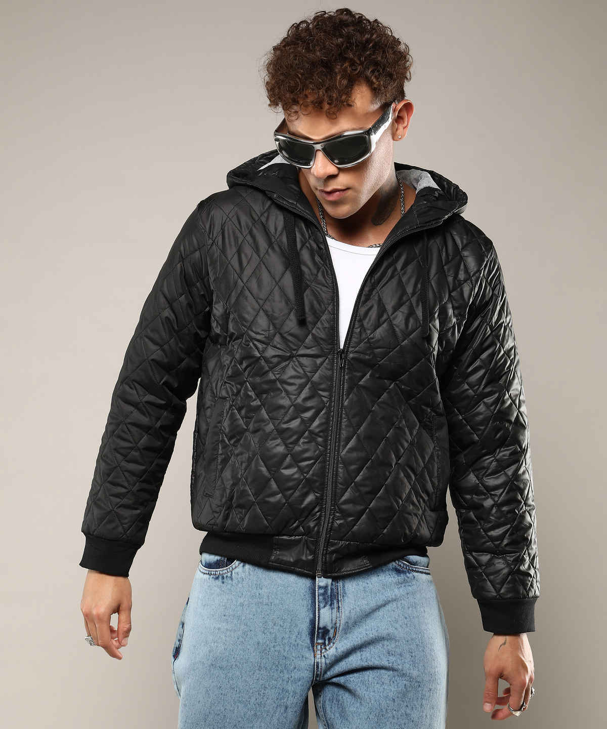 Campus Sutra Men's Quilted Puffer Jacket With Zip-Closure | Black - L
