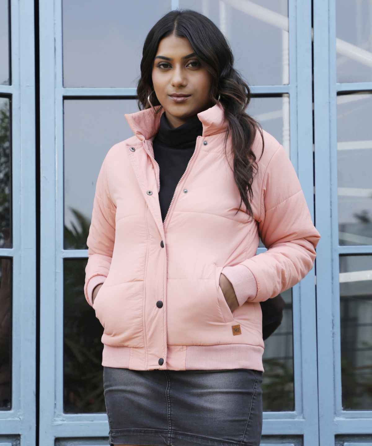 Campus Sutra Women's Puffer Jacket With Angled Open Pockets | Pink - L