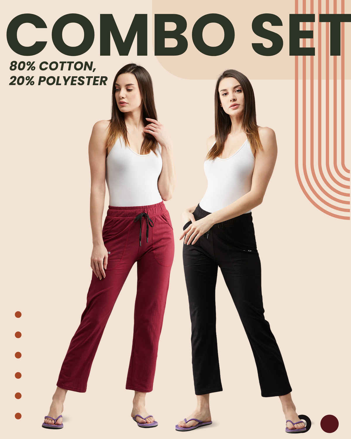 Blinkin Women's Cotton Track Pants With Side Pockets | Black Maroon - Xl