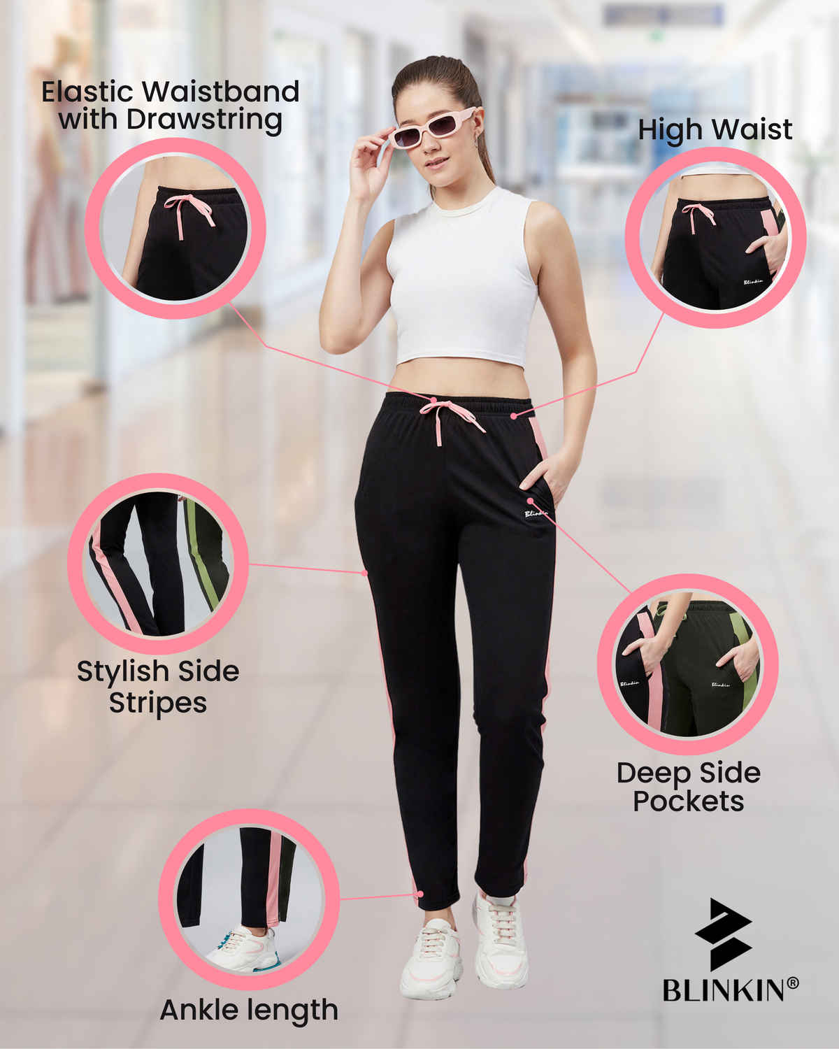 Blinkin Women's Cotton Color Block Pyjamas & Track Pants with Side Pockets | Black - XL