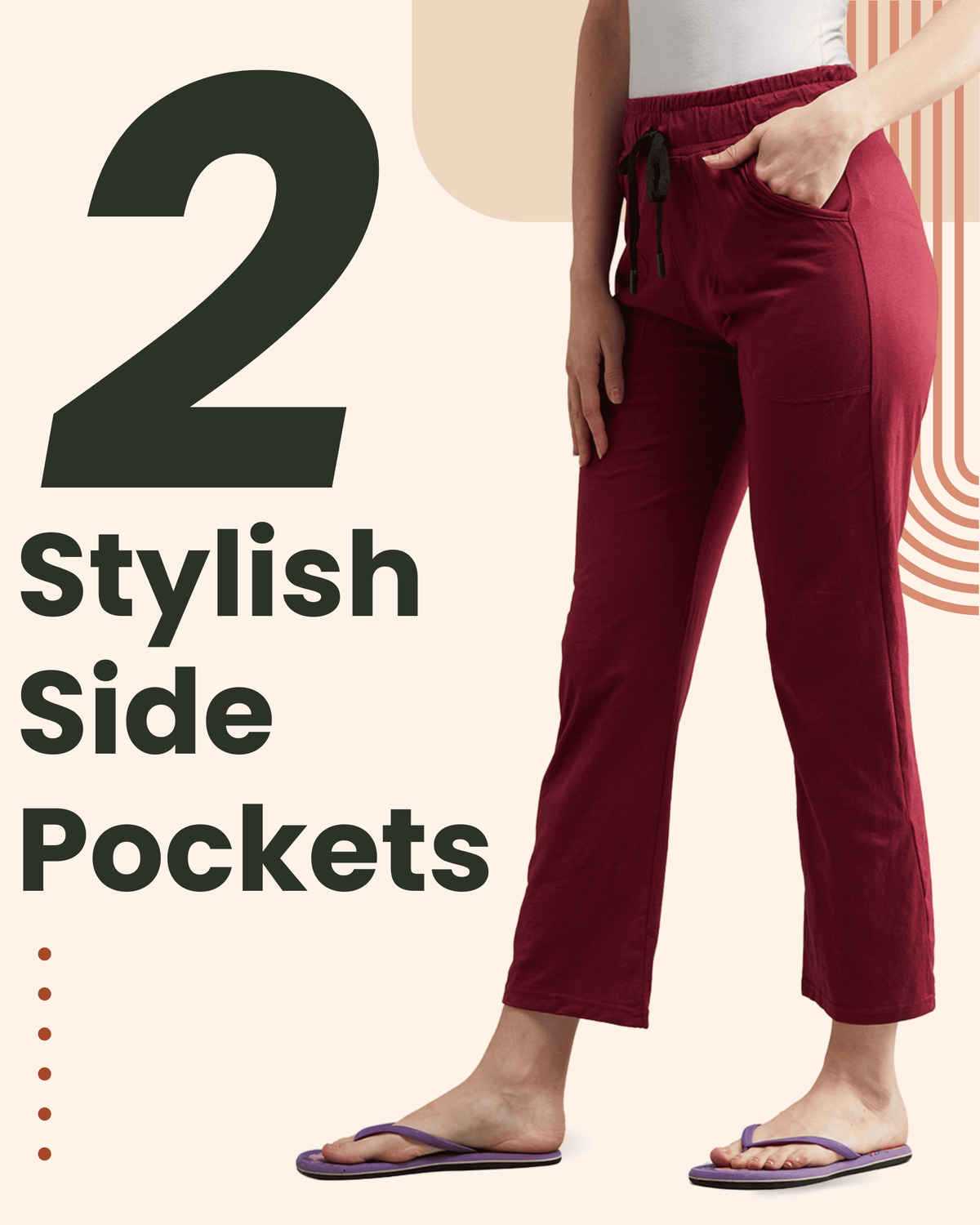 Blinkin Women's Cotton Track Pants With Side Pockets | Maroon Navy - 3Xl