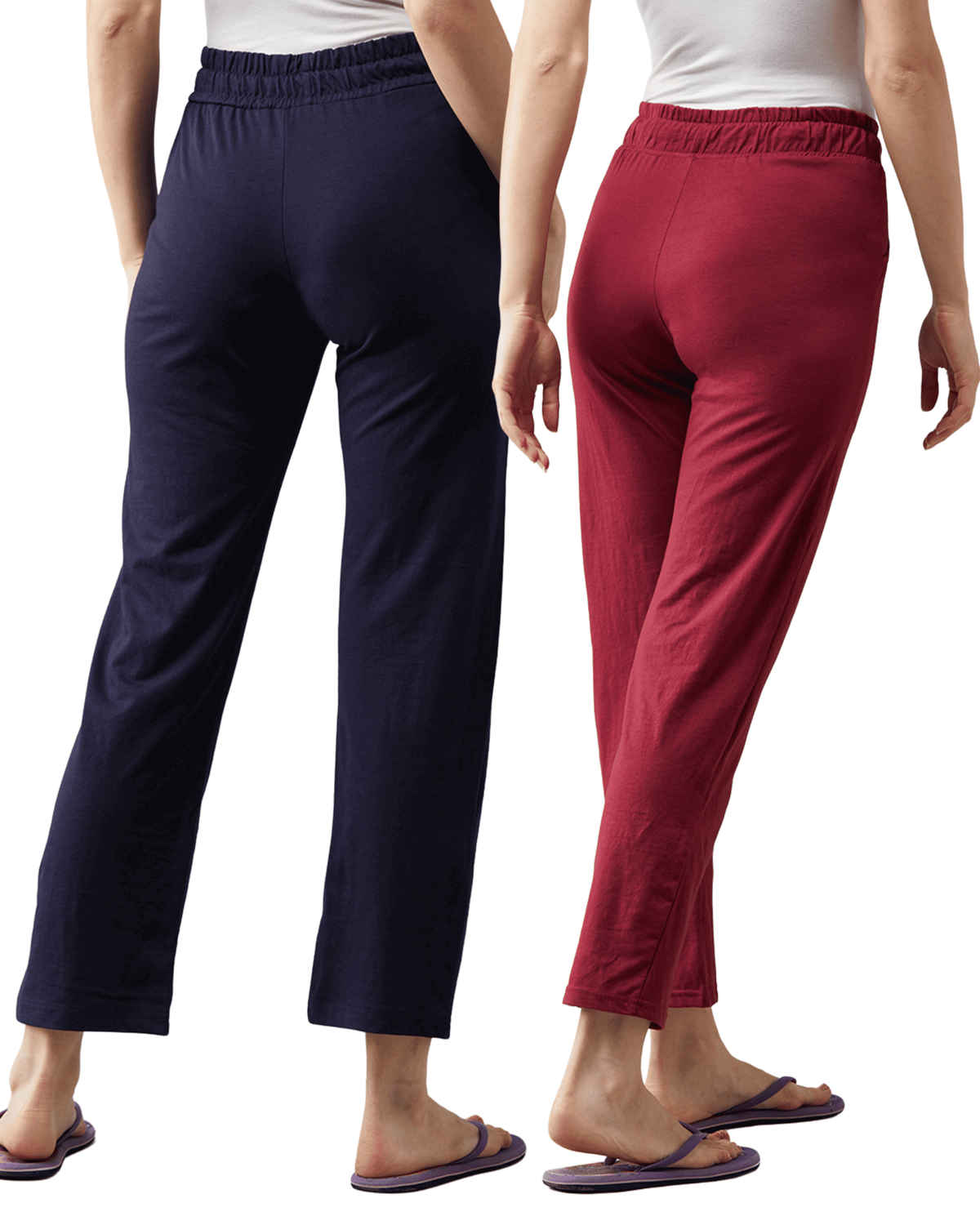 Blinkin Women's Cotton Track Pants With Side Pockets | Maroon Navy - 2Xl