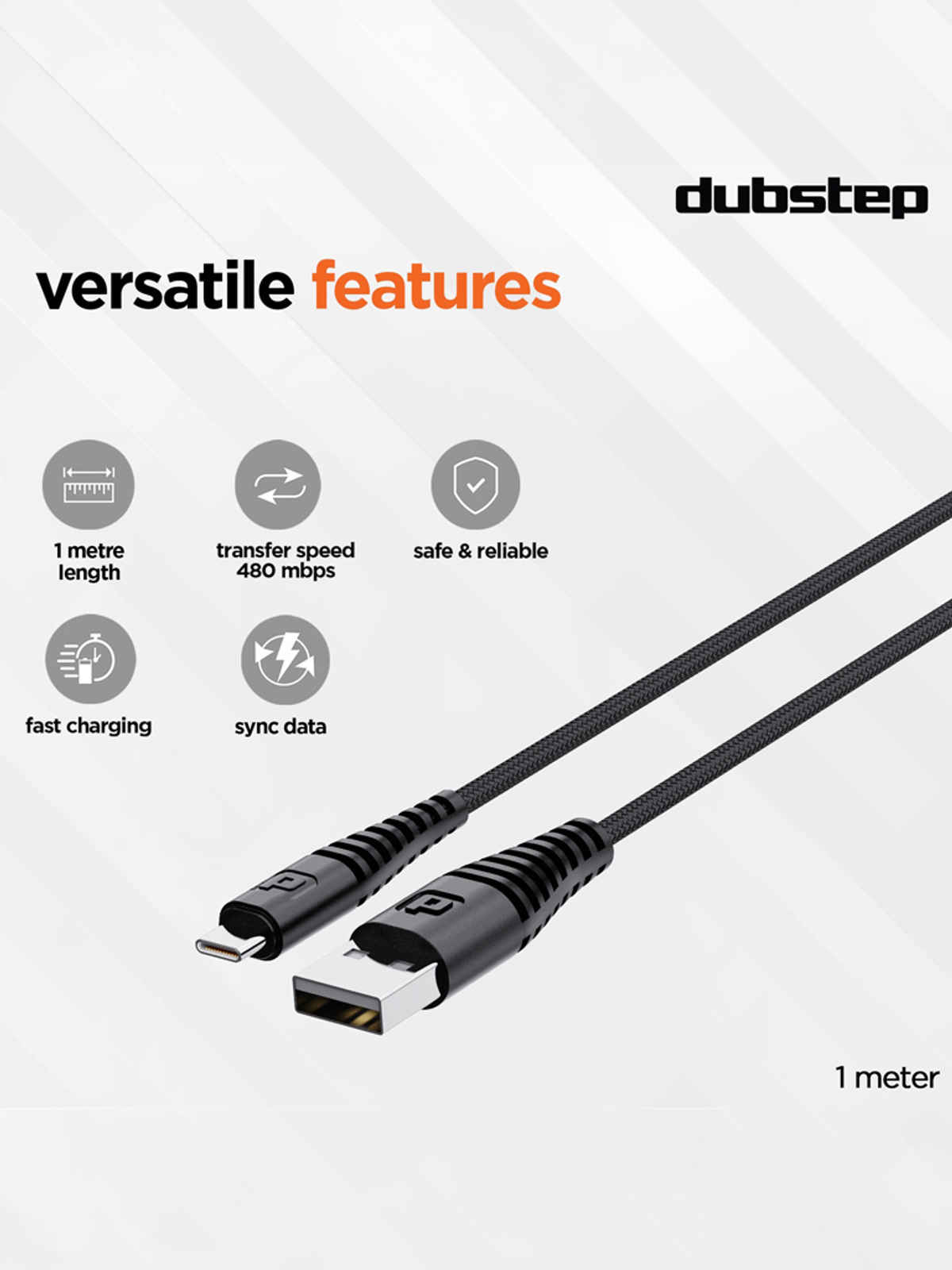 Dubstep Blaze Ultra 30W USB A to Type-C 3.5Amp Fast Charging Tangle Free Sturdy 100 cm Cable for Smartphones, Tablets & Other Type-C Devices with 480 Mbps Data Transmission - Black