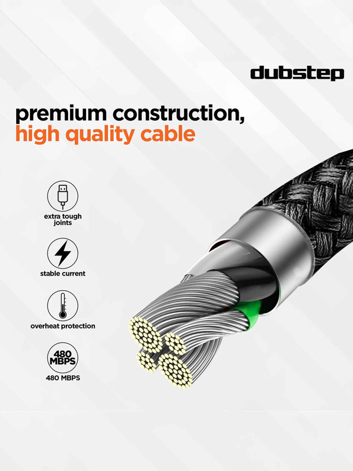 Dubstep Blaze Ultra 30W USB A to Type-C 3.5Amp Fast Charging Tangle Free Sturdy 100 cm Cable for Smartphones, Tablets & Other Type-C Devices with 480 Mbps Data Transmission - Black