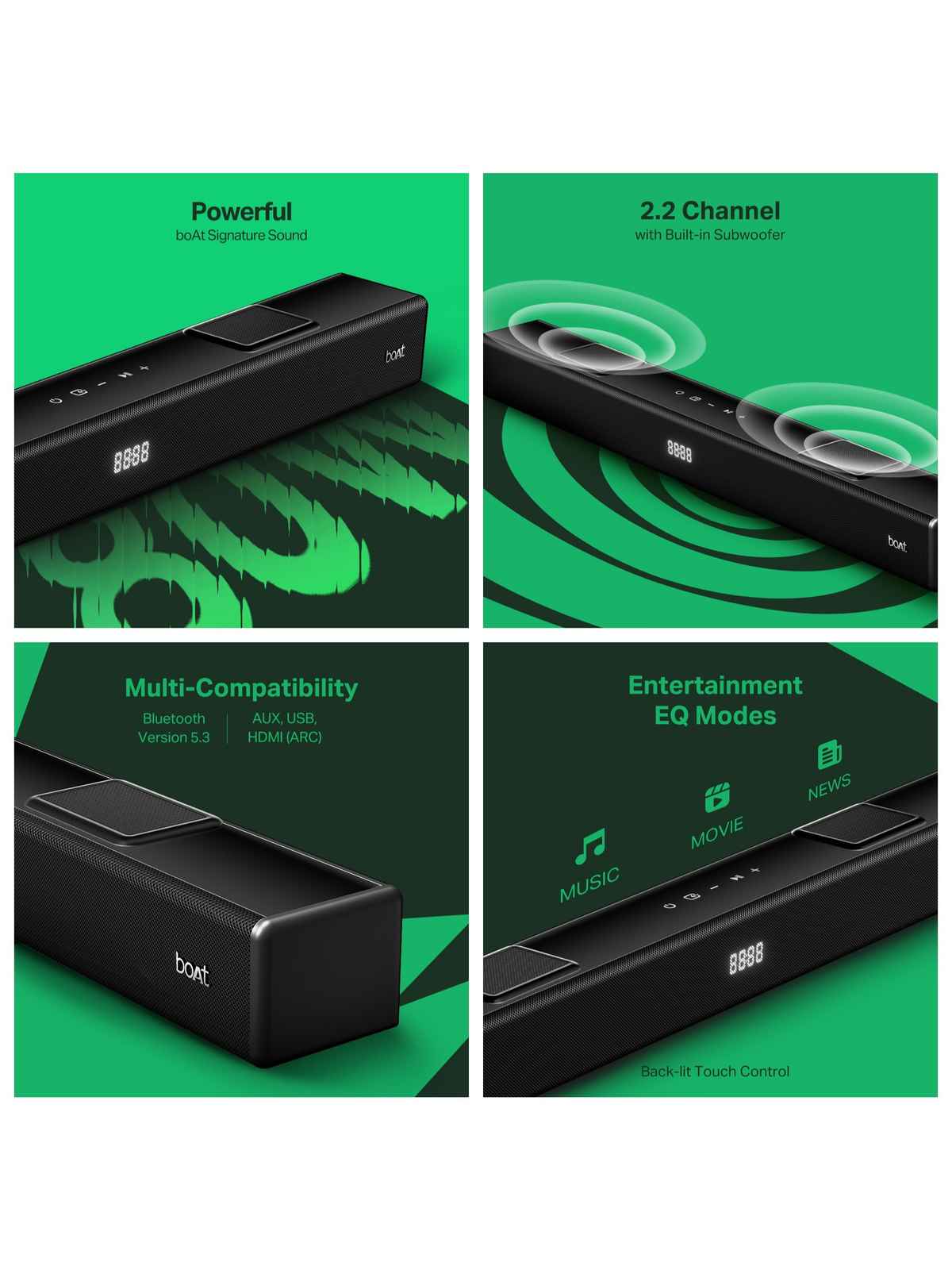 boAt Aavante 2.2 800, 80W Signature Sound, 2.2 CH Built in Subwoofer, Touch Controls| Premium Black