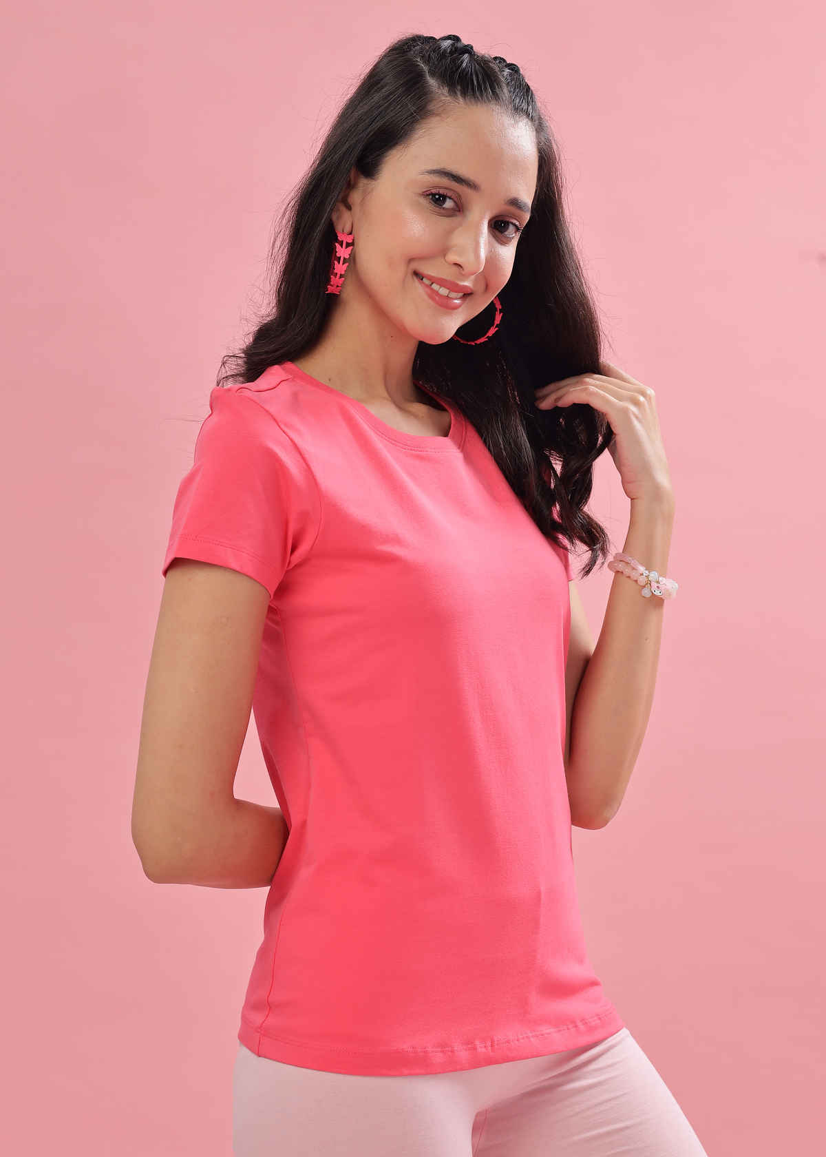 Dollar Women's Summer Soft & Warm Solid T-Shirt | T-Shirt | AWCN-821 | Pink | M
