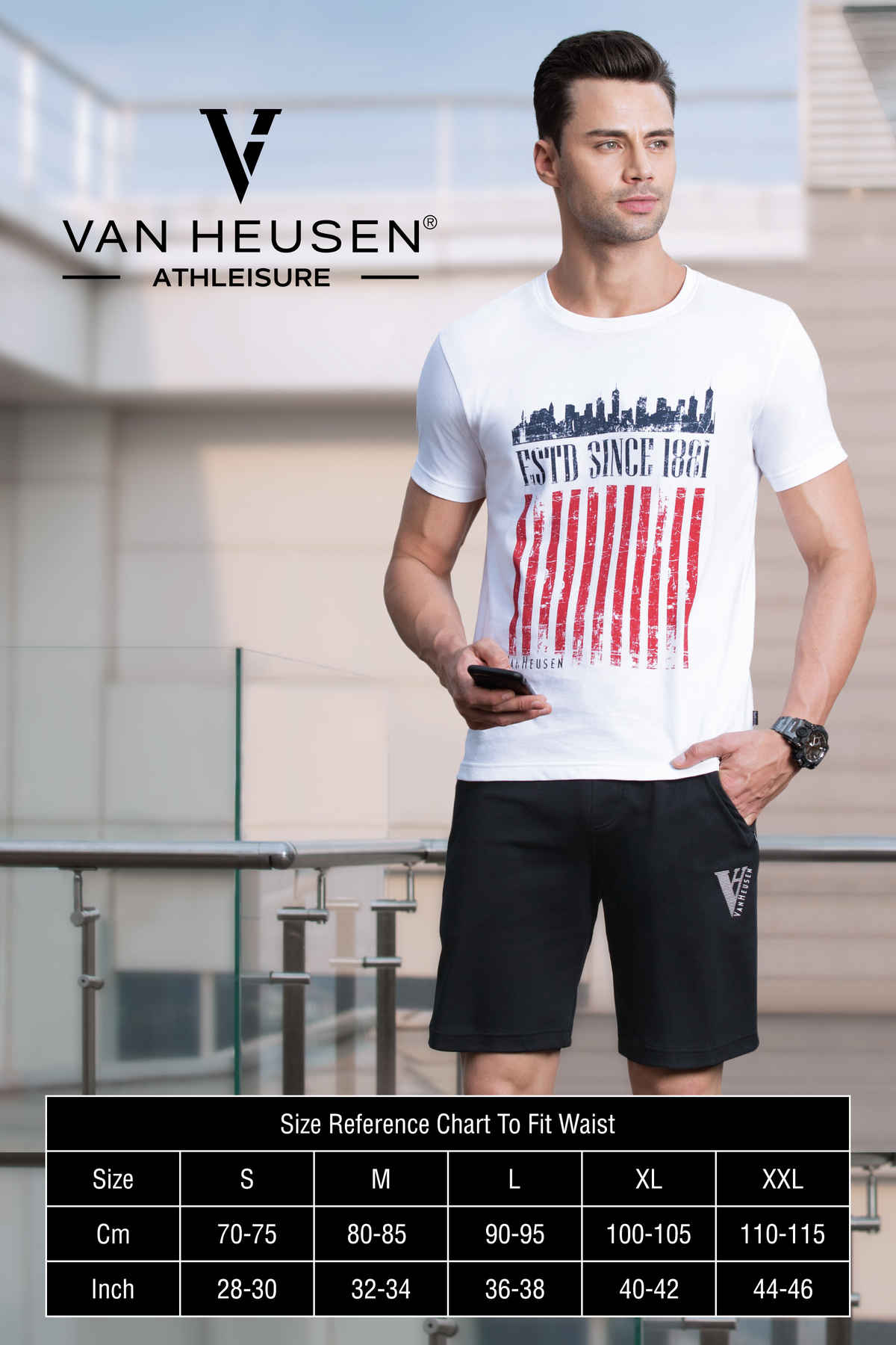 Van Heusen Athleisure Men Cotton Black Solid Smart Tech Easy Stain Release Knit Shorts |M