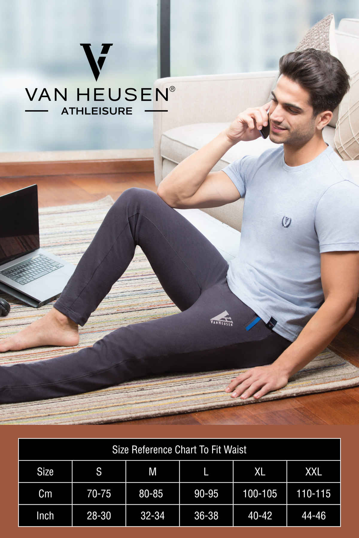 Van Heusen Athleisure Men Smart Tech & Easy Stain Release Trackpants |Blue Melange |L