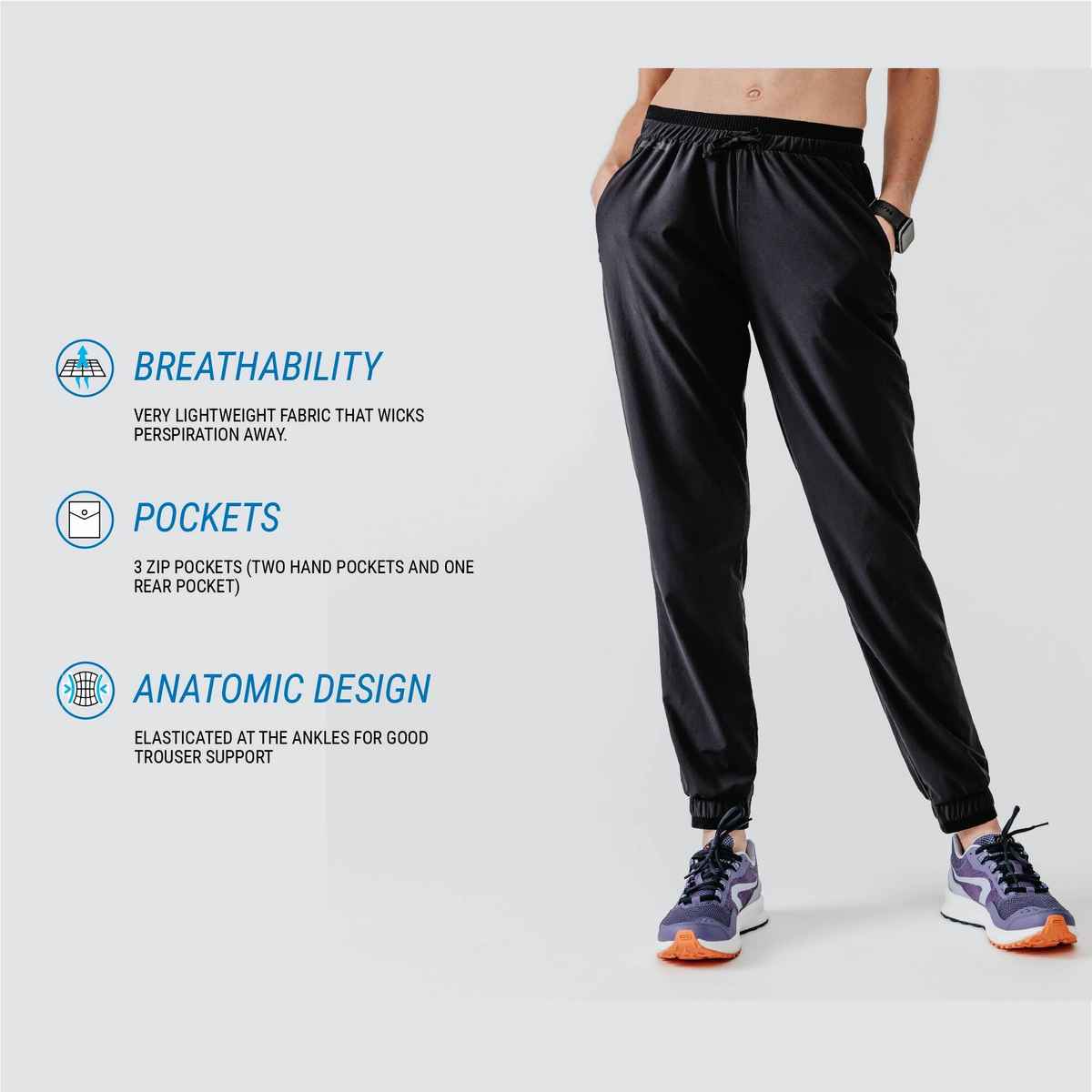 Decathlon | Kalenji WoMen's Back Pocket Running Trackpant | Black - M