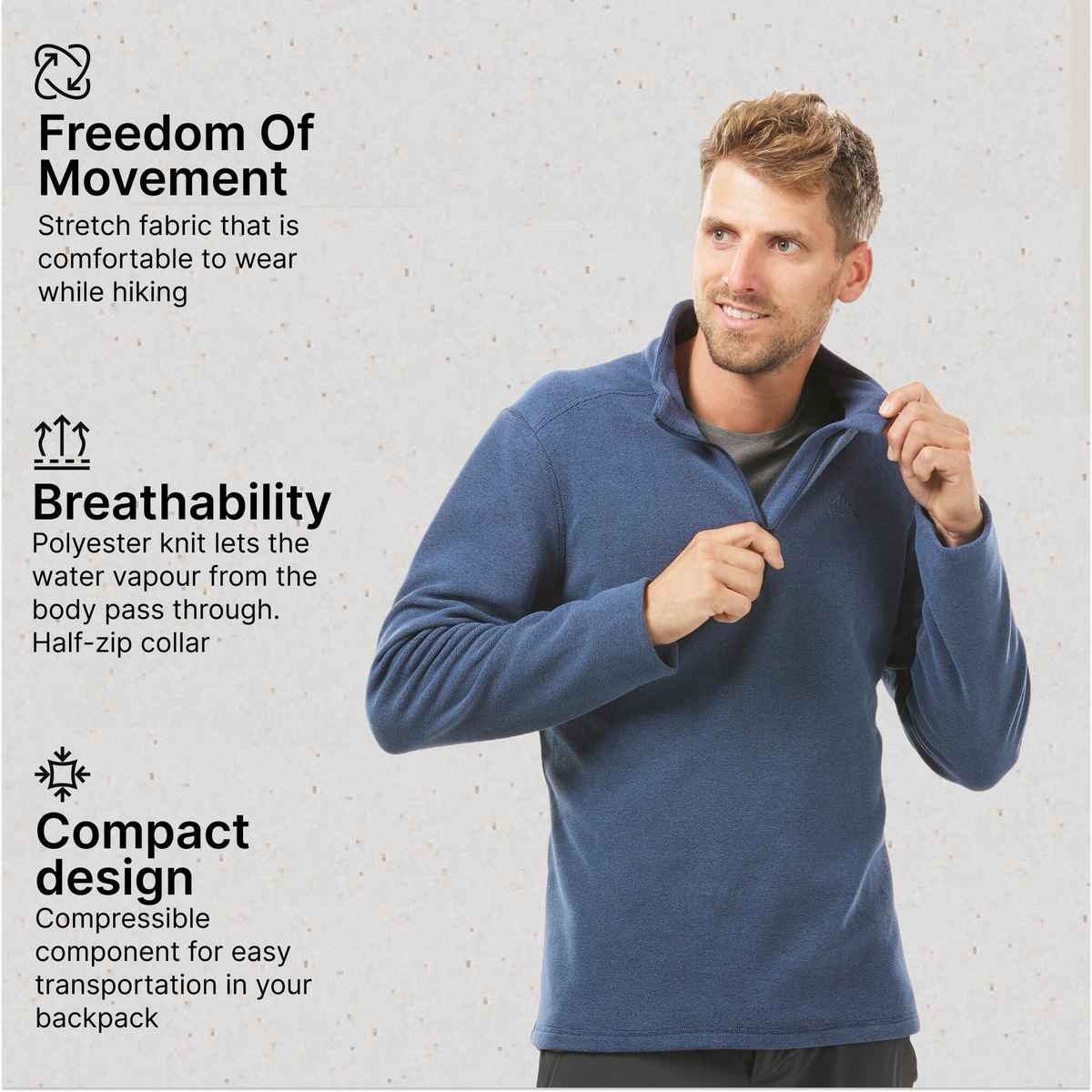 Quechua By Decathlon Men's Warm Winter Hiking Fleece | Blue - S