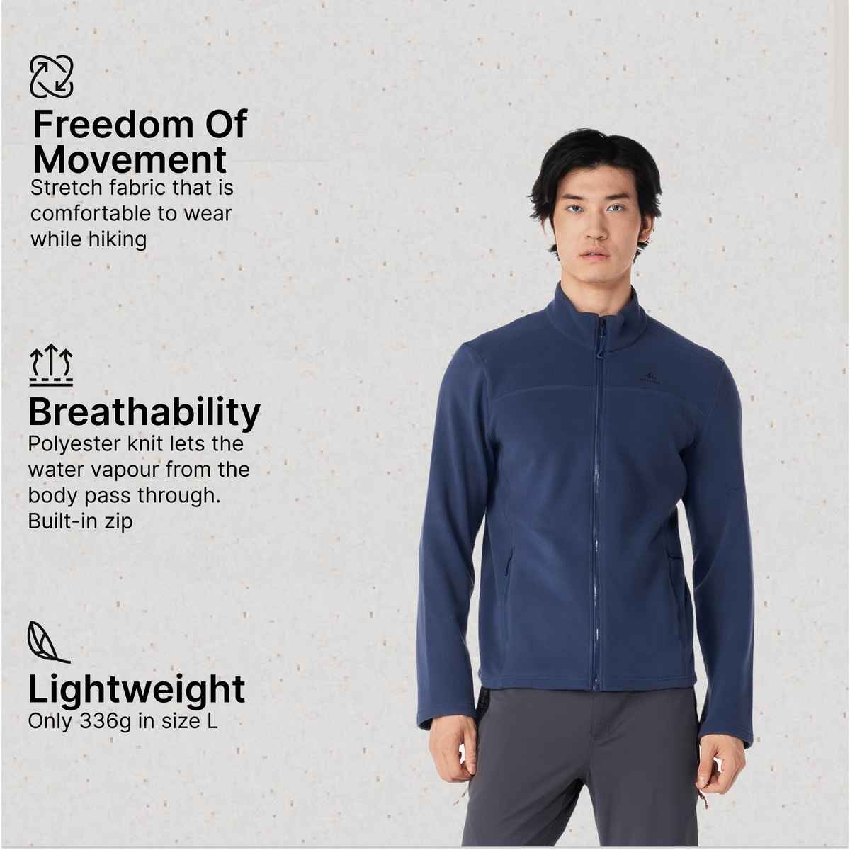 Quechua By Decathlon Men's Warm Winter Hiking Fleece | Blue - 2XL