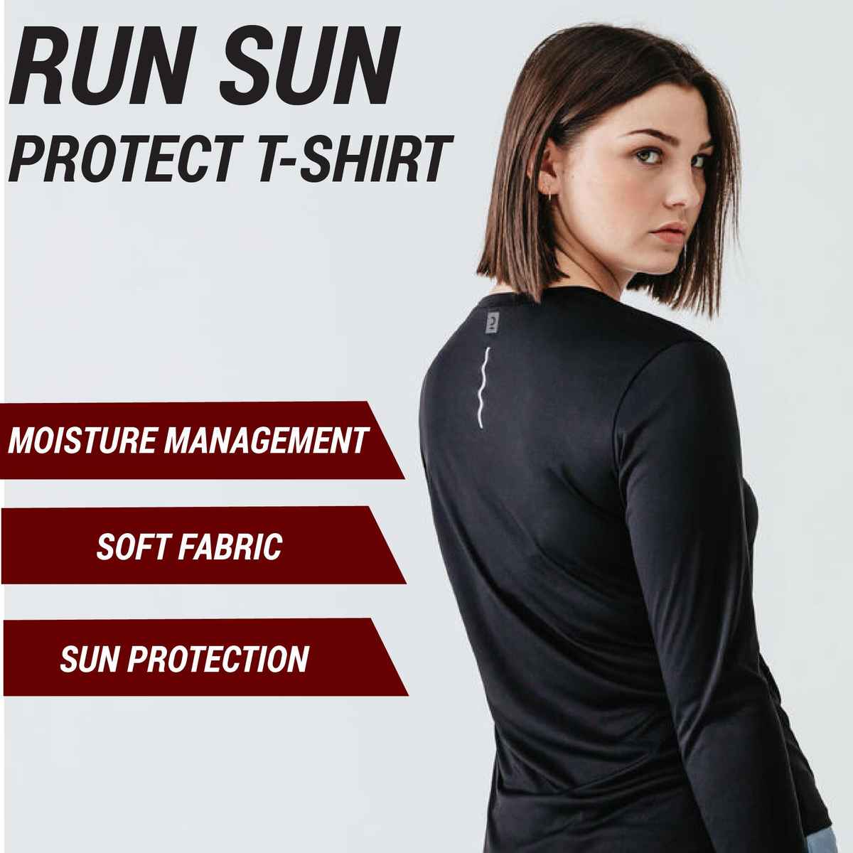 Decathlon | Kalenji WoMen's Full- Sleeve Running T-Shirt | Black - L/XL