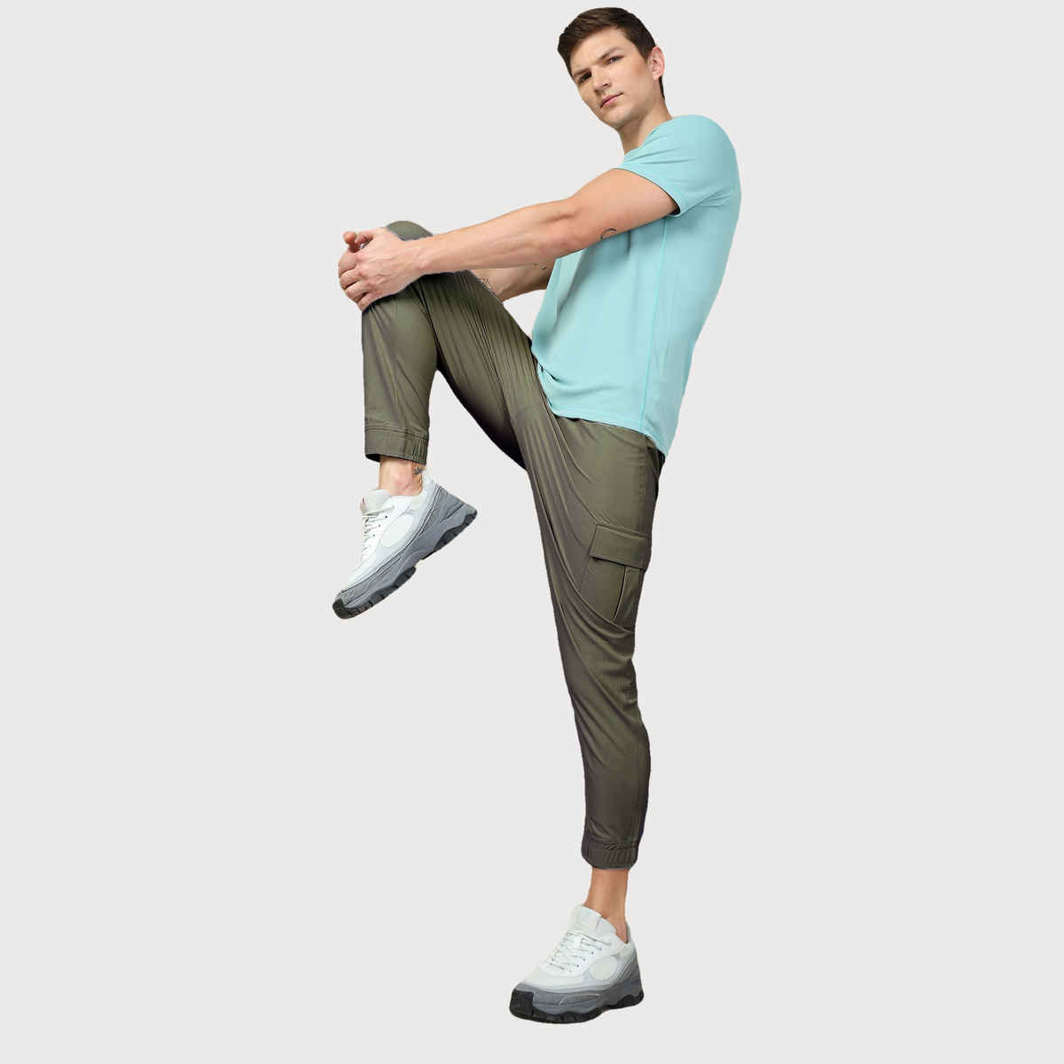 Technosport Men Poly Solid Slim Fit Sports Cargo Joggers with DURACOOL+ | Beetle | L