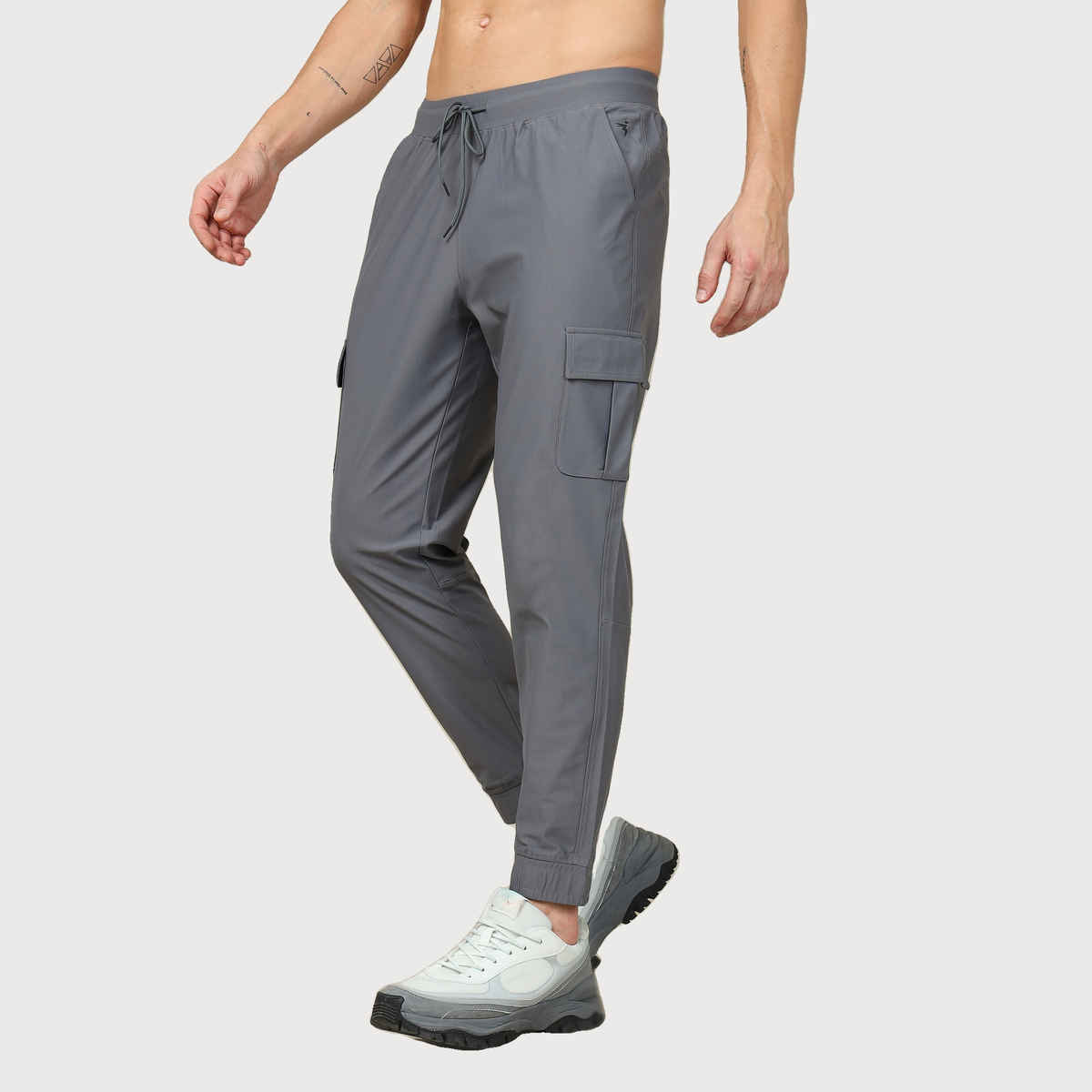 Technosport Men Poly Solid Slim Fit Sports Cargo Joggers with DURACOOL+ | Iron Grey | 2XL