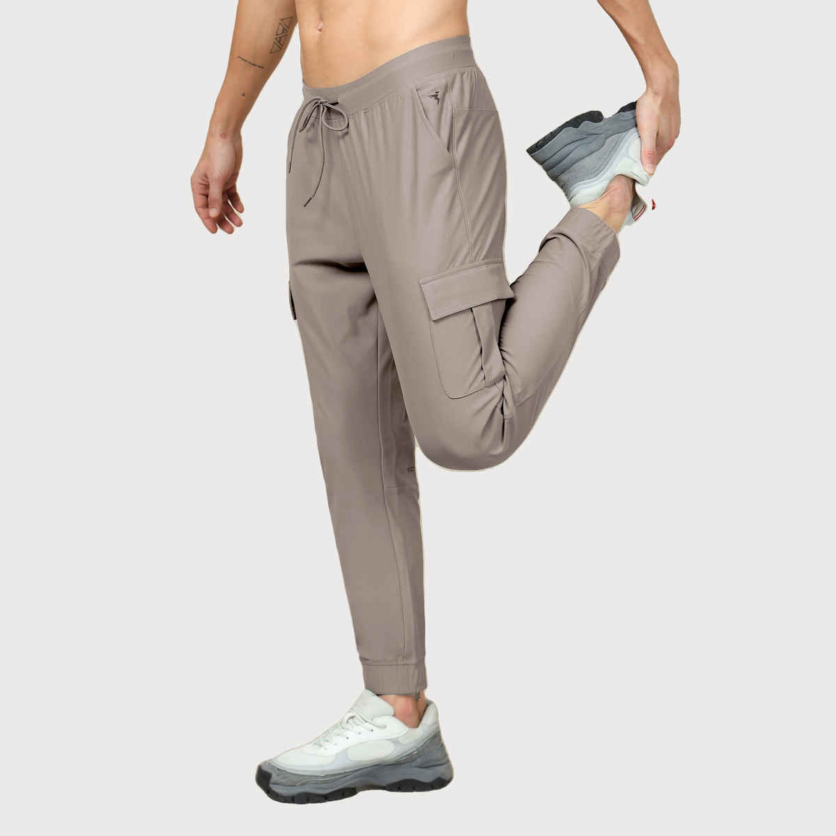 Technosport Men Poly Solid Slim Fit Sports Cargo Joggers with DURACOOL+ | Khaki | 2XL