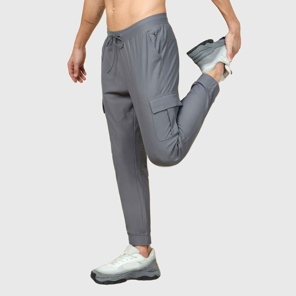 Technosport Men Poly Solid Slim Fit Sports Cargo Joggers with DURACOOL+ | Iron Grey | 2XL