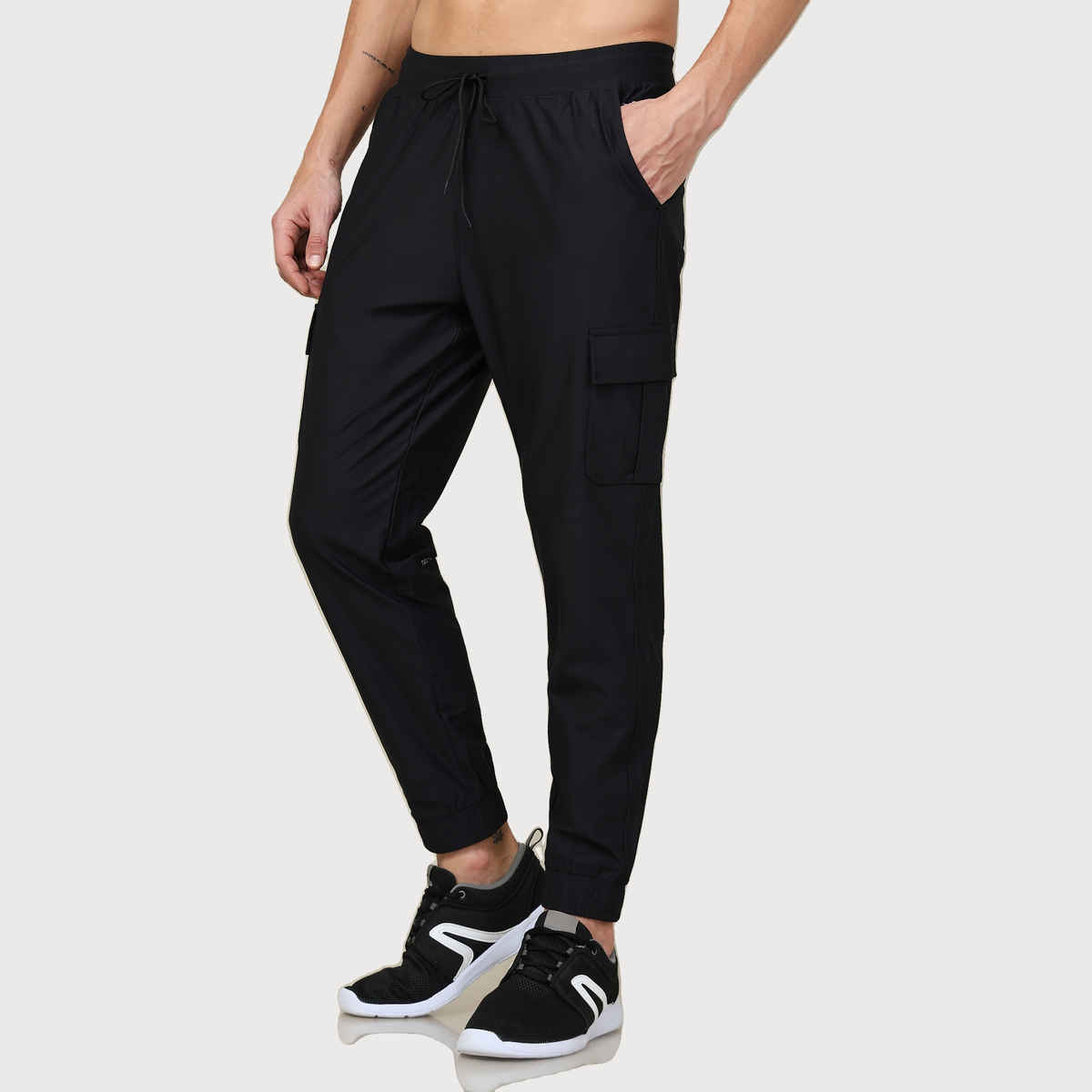 Technosport Men Poly Solid Slim Fit Sports Cargo Joggers with DURACOOL+ | Black | M