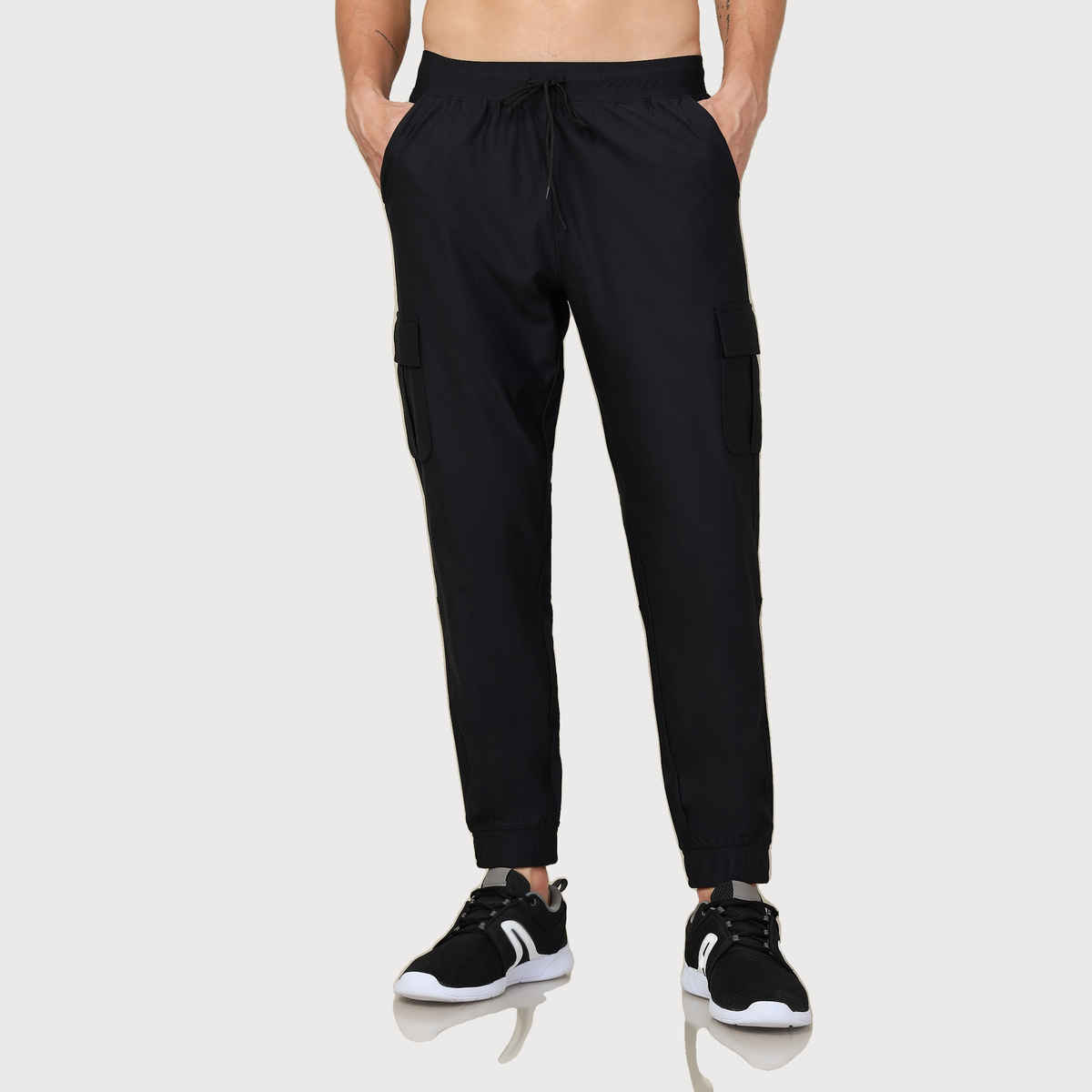 Technosport Men Poly Solid Slim Fit Sports Cargo Joggers with DURACOOL+ | Black | M