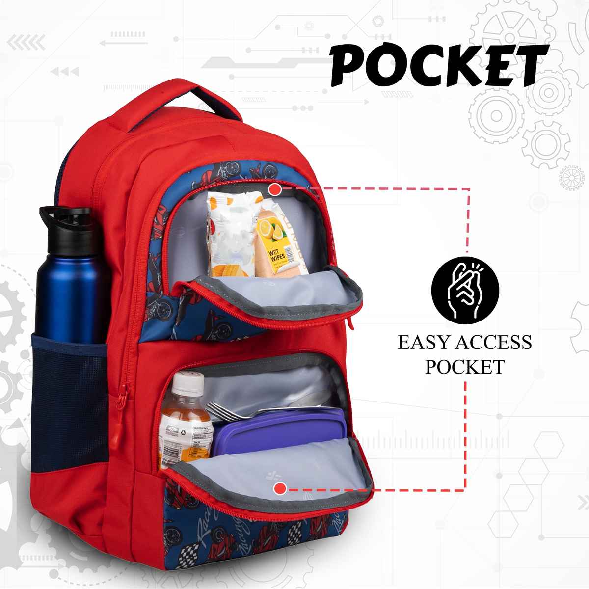 F Gear Unisex Polyester 23 L Padded Grab Handle Backpack | Red Moto Manic