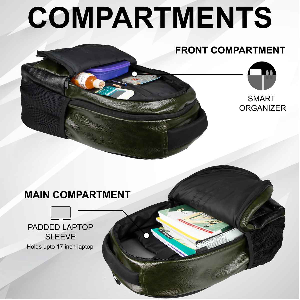 F Gear Unisex Textured Vegan Leather 26 L Laptop Backpack | Green