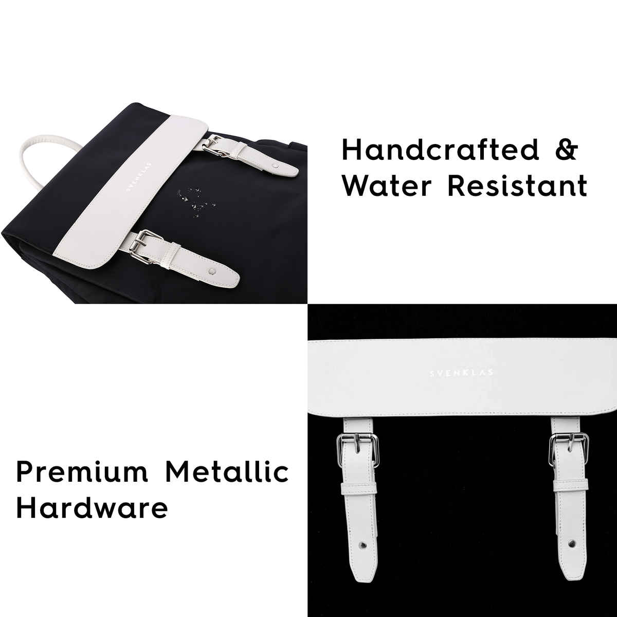 Svenklas Unisex Solid Vegan Leather and Polyester 22 L Backpack | Black and White