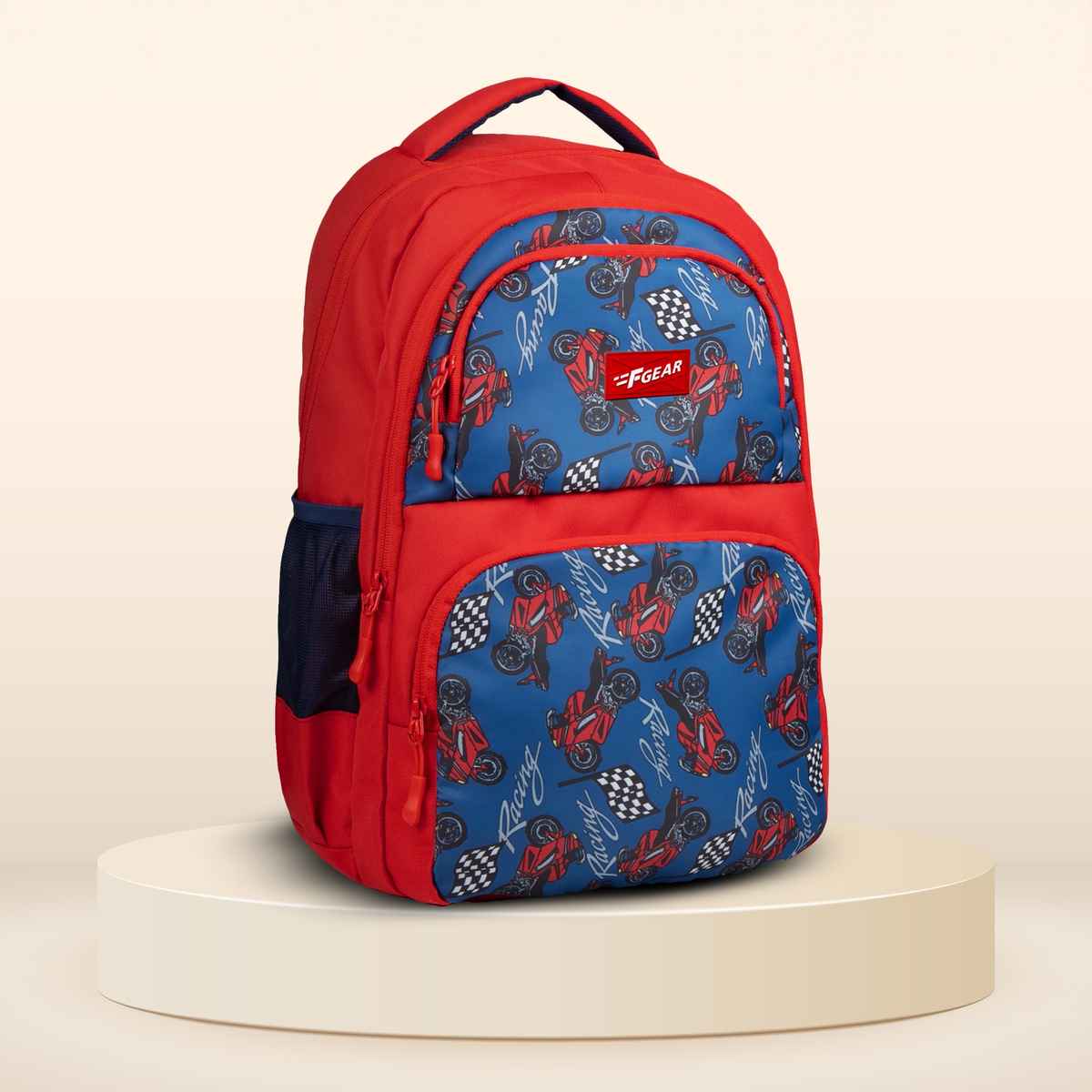 F Gear Unisex Polyester 23 L Padded Grab Handle Backpack | Red Moto Manic